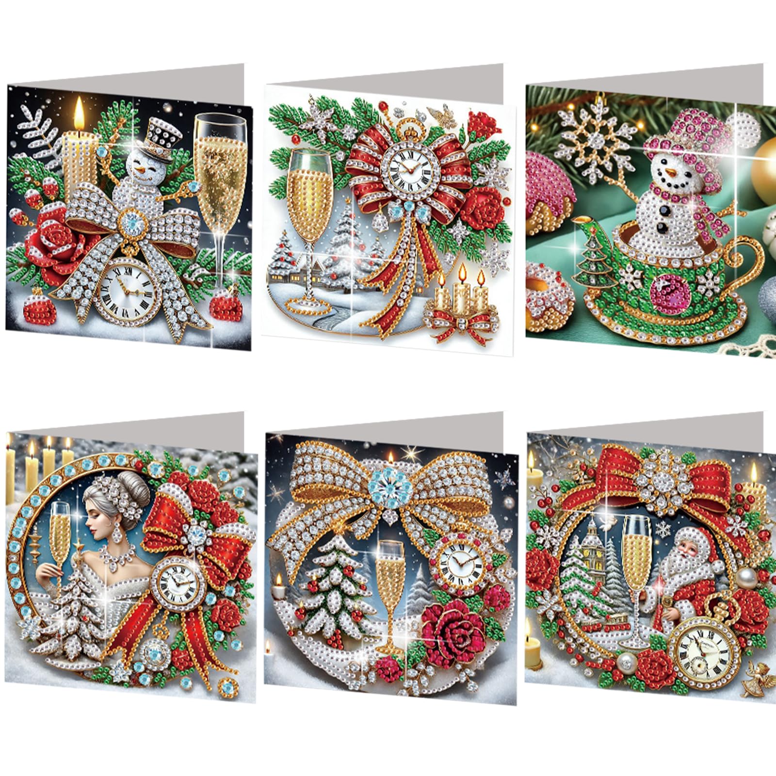 6PCS Diamond Art Christmas Cards DIY Diamond Painting Greeting Card Set Christmas Atmosphere Congratulations Cards for Family Friends Xmas Thanksgiving Birthday Gift