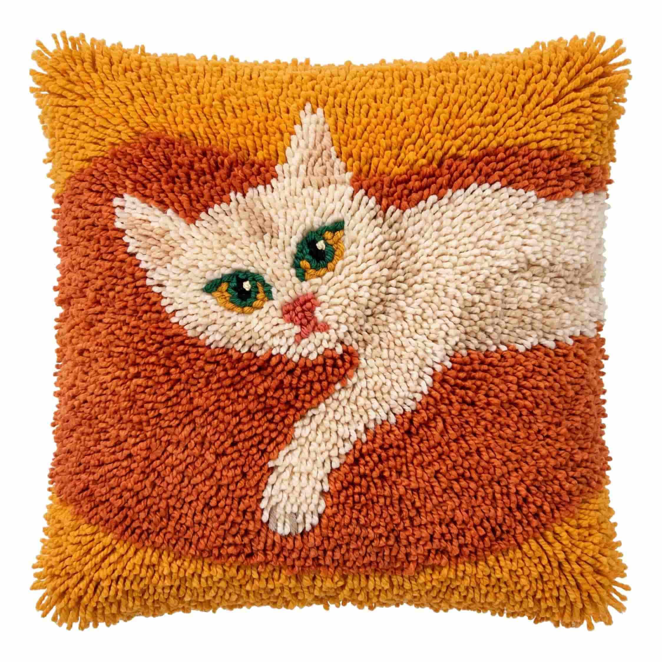 AxiangziK Latch Hook Pillow Kit Cat 43X43Cm