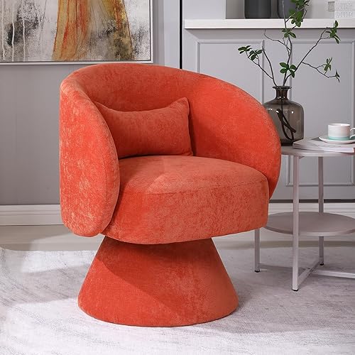 KIVENJAJA Silla decorativa giratoria, tapizada con tela de lino con brazos giratorios de 360, moderno sillón pequeño con almohada y respaldo redondo