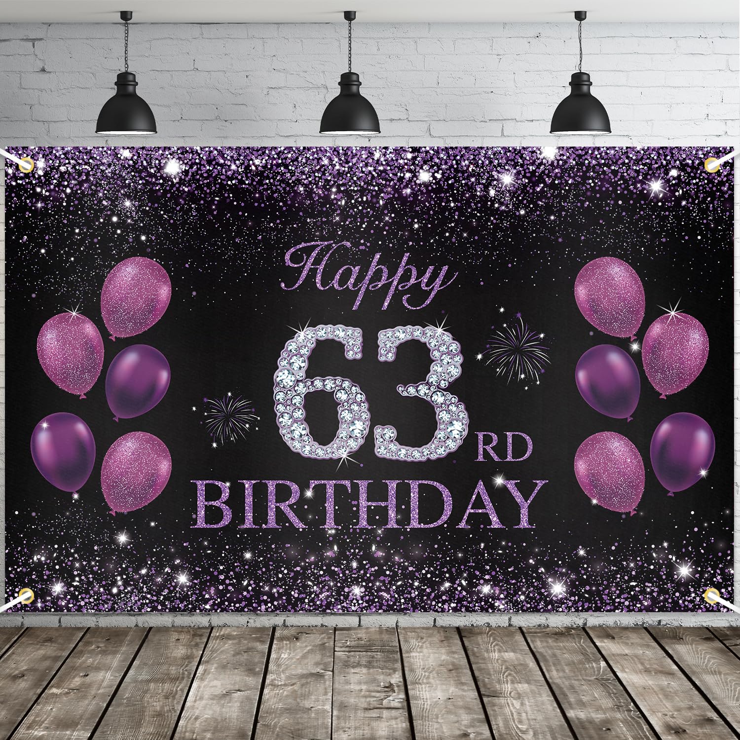 JOYKY Happy 63rd Birthday Banner, Purple Party Decorations for Women, 63 Year Old Backdrop Décor Supplies, 5.9 X 3.8 Fts