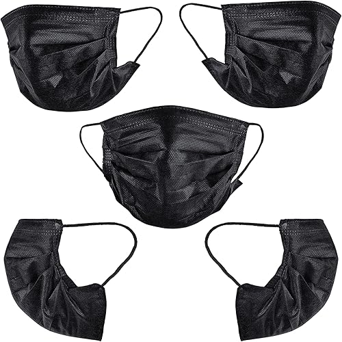 Miniatura 9 de Máscara facial protectora (paquete de 50 piezas) fabricada en Taiwán, negra, máscara facial desechable hecha de tela no tejida de 3 capas