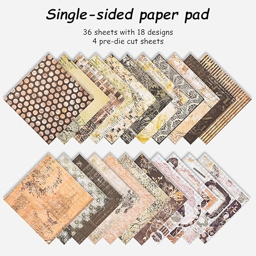 Miniatura 3 de EAMOTOL Bloc de papel retro para álbumes de recortes, 7 x 7 pulgadas, 40 hojas de fondo decorativo de un solo lado con estampado floral negro para