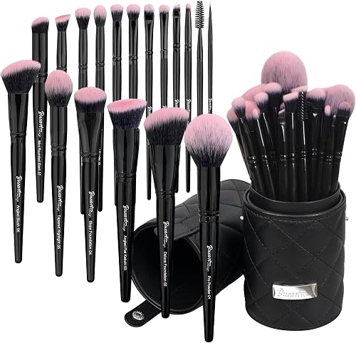 Bueart Design 18Pcs Pro Deluxe Fuchsia Pink Black Makeup Brushes Set