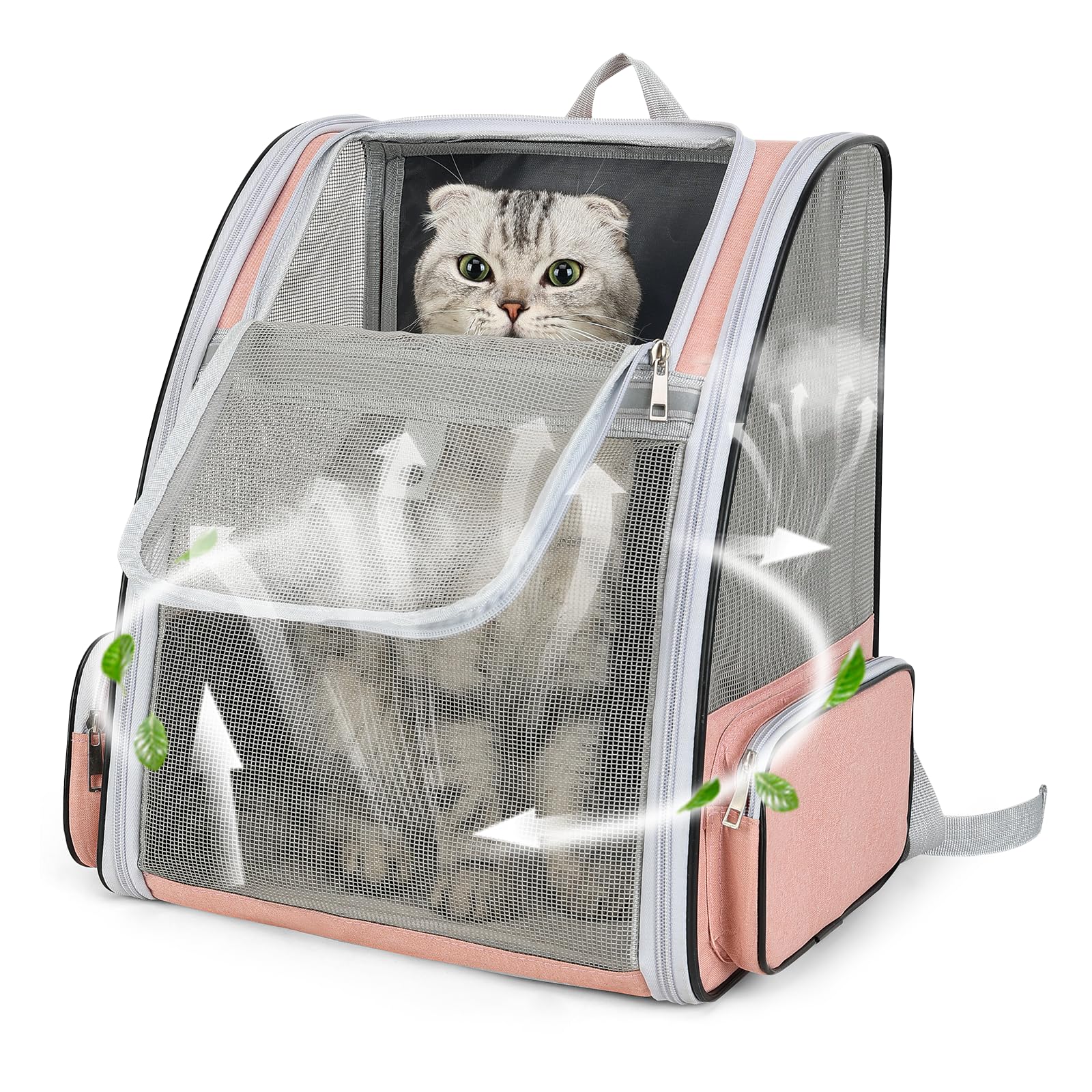 Cat Backpack Carrier Large Pet Backpack for Small Dog Medium Cat Puppy Kitten Bunny up to 15lbs, Ventilated Mesh Dog Collapsible Travel Backpack for Hiking Walking Outdoor