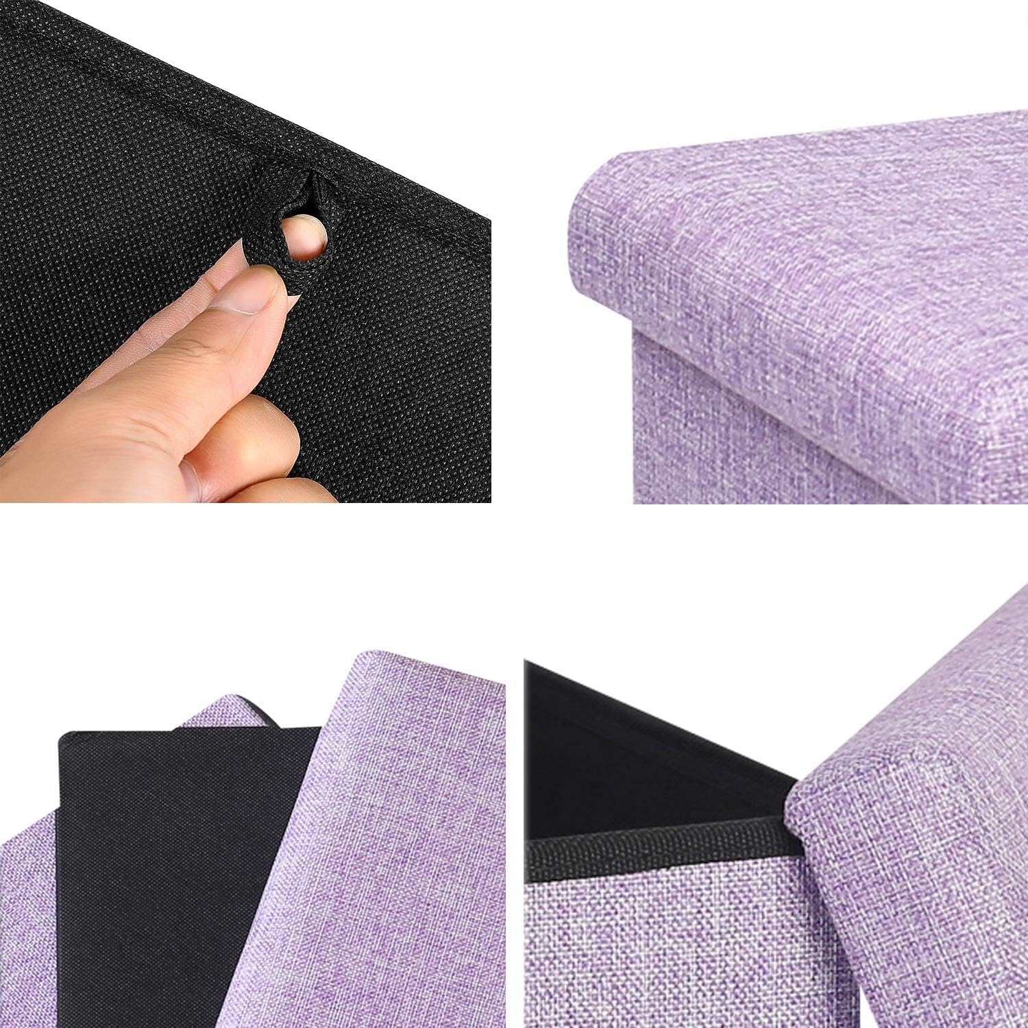 B FSOBEIIALEO Storage Ottoman Cube, Linen Small Foot Seat, for Living Room, Bedroom, Home Office, Dorm Storage Footrest Light Purple 11.8"x11.8"x11.8" - Image 4