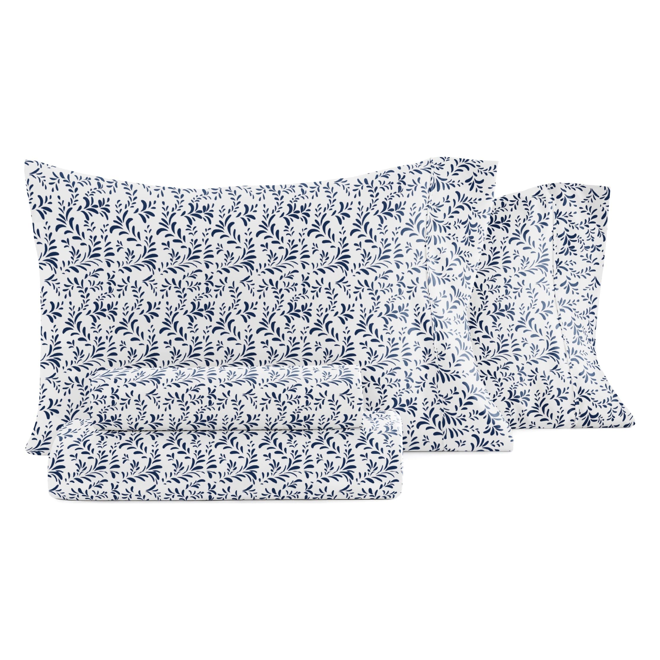 Photo 1 of Linen Market Double-Brushed Patterned Microfiber Queen Sheet Set 4 Piece – Oeko-TEX Certified Ultra Soft & Wrinkle-Free - 16" Deep Pocket Sheets - Easy Care Queen Size - Burst of Vines Navy