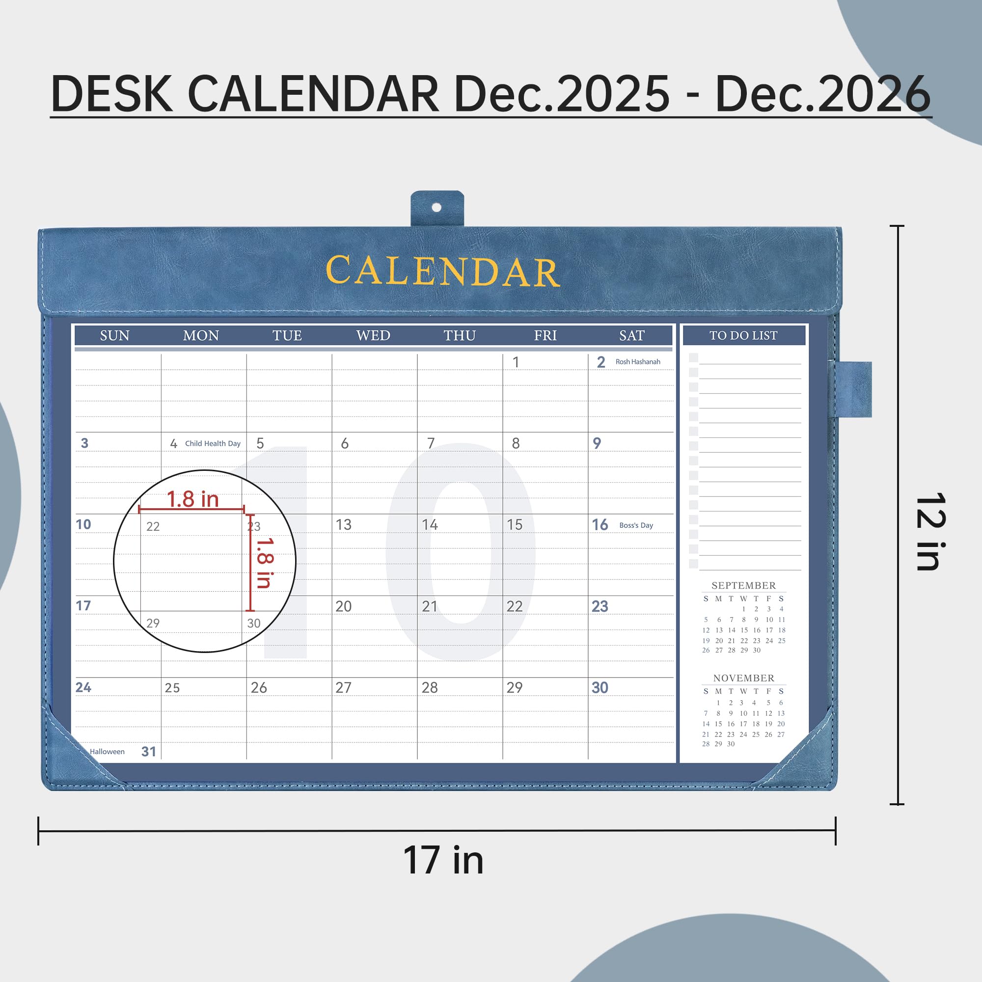 Yoment Schreibtischkalender 2026, Leder-Schreibtischkalender mit To-Do-Listen, 13 Monate, Schreibtischunterlage, Wandkalender mit Stifthaltern, PVC-Abdeckung für Arbeit, Büro, Schule, Zuhause, Damen