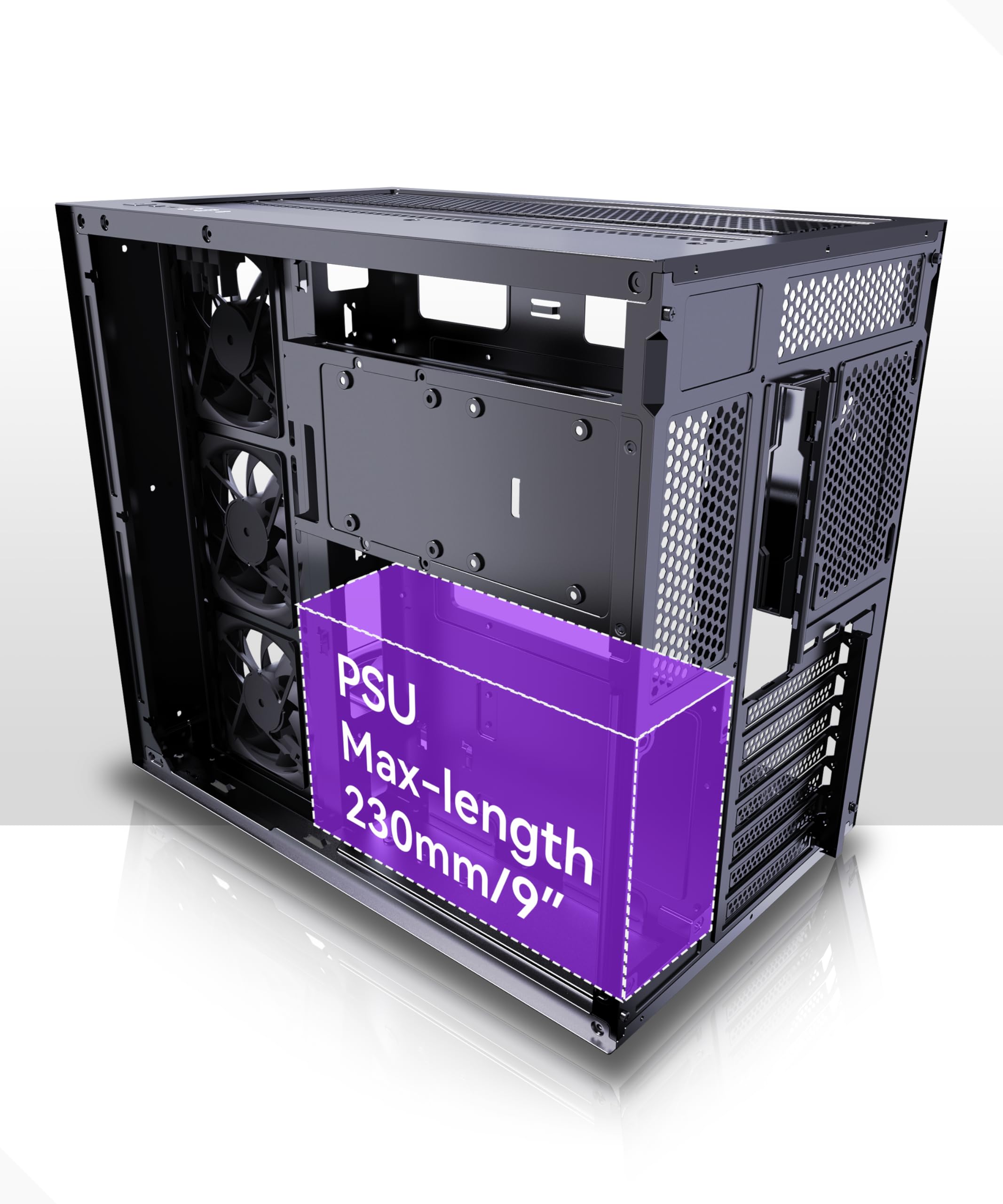MUSETEX Y6 Boîtier PC, 7 Ventilateurs ARGB PWM Infinity Mirror préinstallés, Vue 270° en Verre Trempé, Connectique Type-C, Boîtier PC Gamer Mid-Tower ATX, Noir
