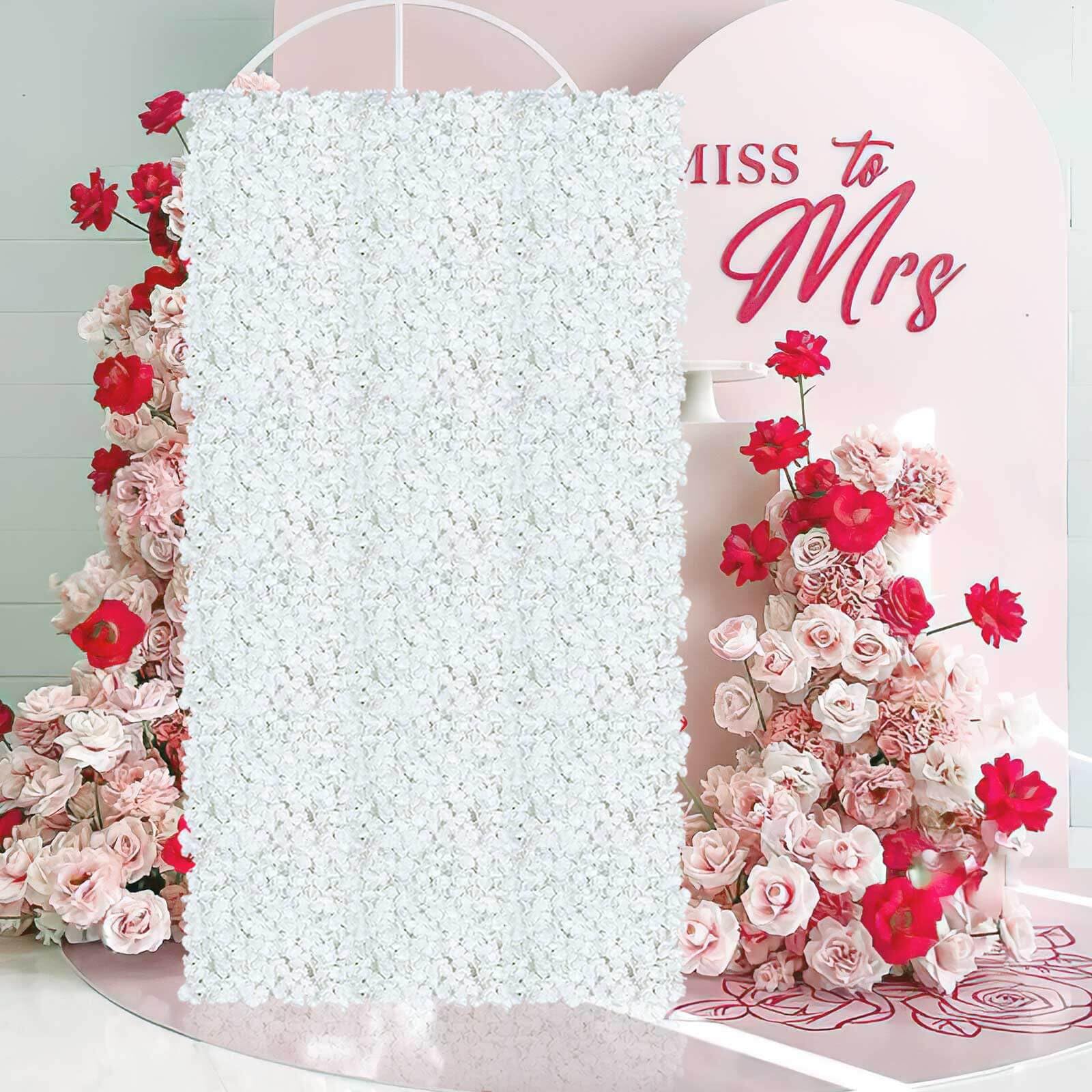 Flower Wall Panels White Backdrop: Artificial Flower Wall Backdrop 3.75ft x 7.5ft Hydrangea Floral Wall for Wedding Party Decoration (18 Pcs 15 x 15 Inch)