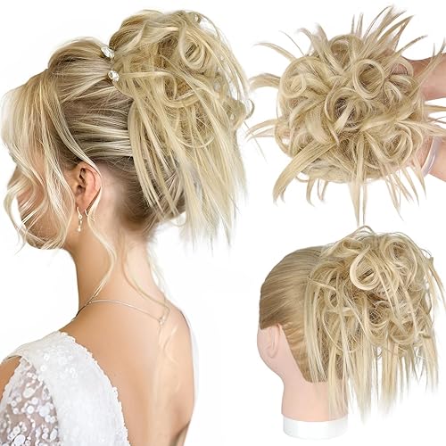 Miniatura 41 de HMD - Extensiones de cabello tipo rodete desordenado, cola de caballo con banda elástica de goma, extensiones de cabello sintético para mujer