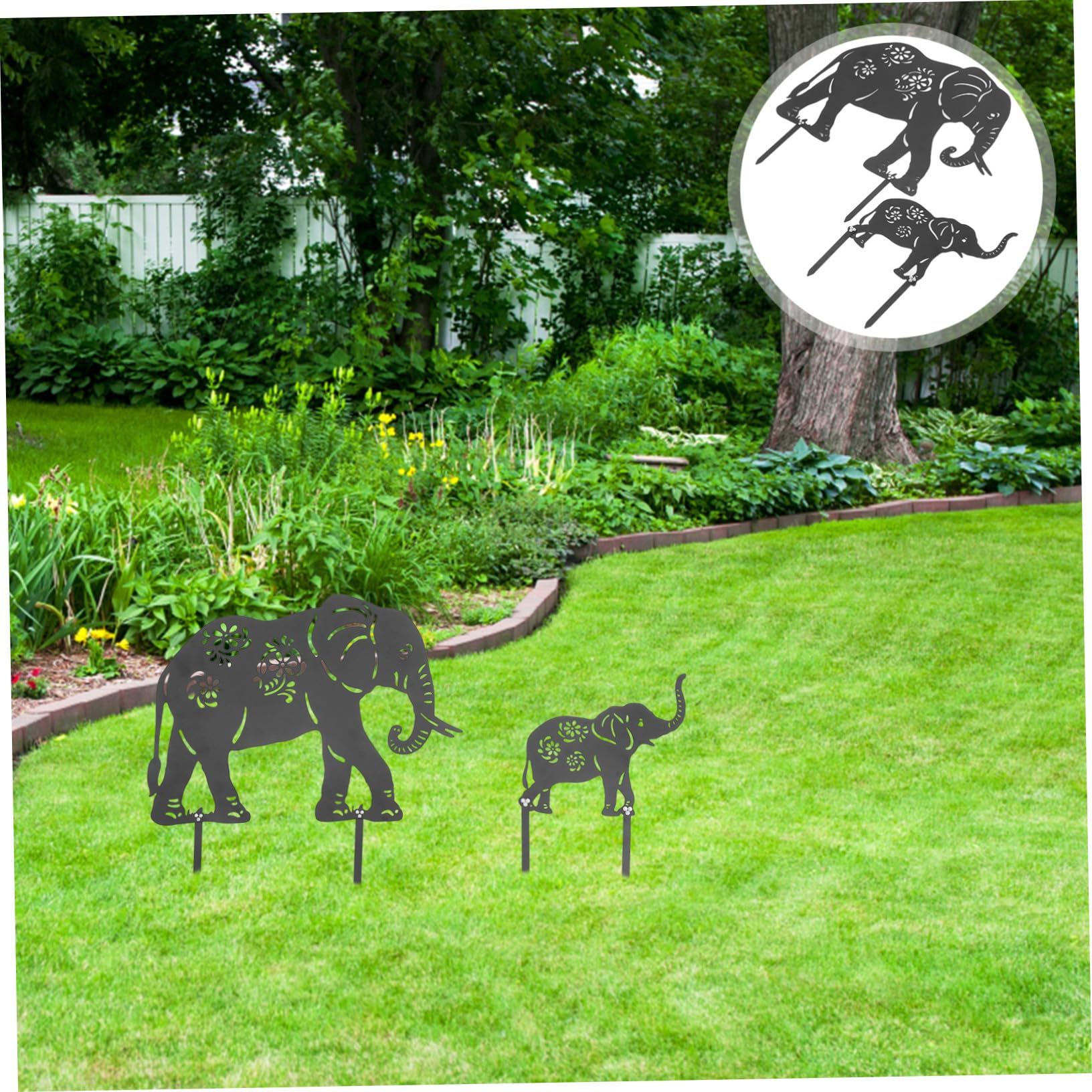 Elefanten in Schwarz 2 Stück aus Eisen Gartenstecker Gartendeko Wetterfeste Einfache Installation Dekorative Skulpturen für Hof und Terrasse für Gartenliebhaber