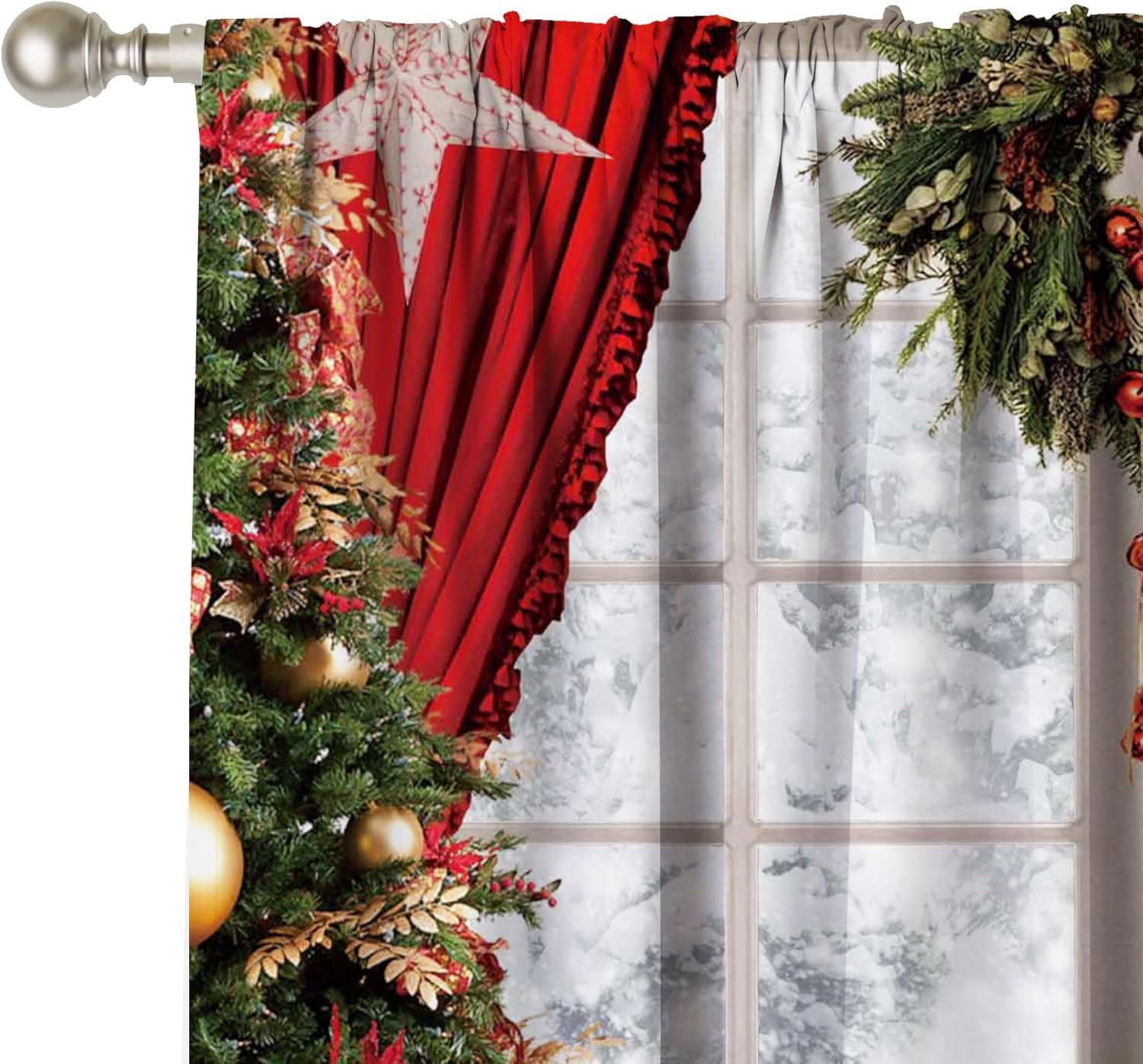 82" Wx 84" L Christmas Window Curtains Winter Snow Scene Snowflake Xmas Tree Decorations Curtains for Living Room Bedroom Kitchen Home Decor with Machine Washable,Fabric 2 Panels