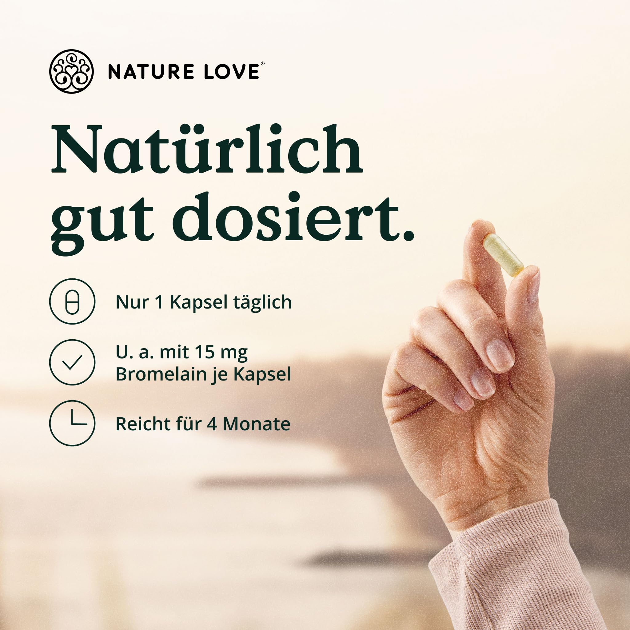 NATURE LOVE® Enzym Komplex - 120 Kapseln - inkl. Lipase & α-Amylase | mit Bromelain, Rutin, Cellulase und Inulin - Verdauungsenzyme (Digestive Enzyme) im 4 Monatsvorrat - vegan, laborgeprüft