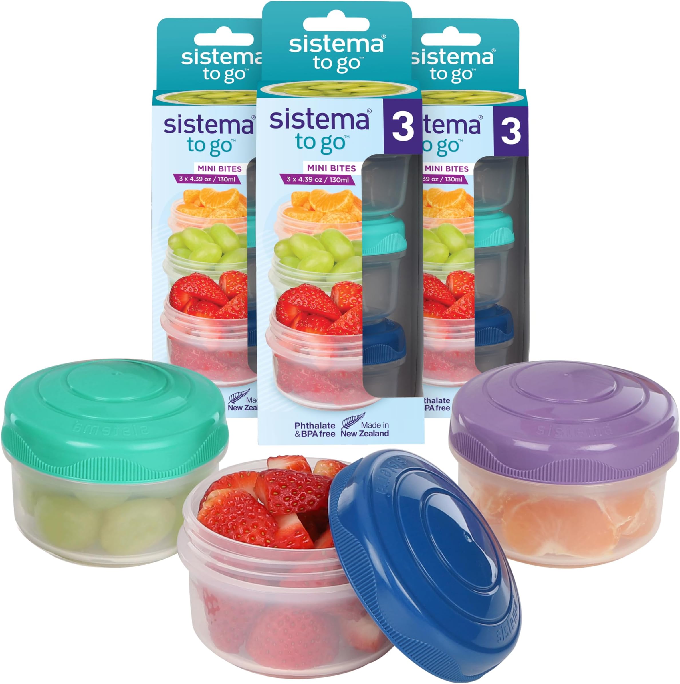 Sistema TO GO Mini Bites Snack Pots 130 ml Stackable Snack Boxes for Kids Travel Food Containers with Lids 9 Count