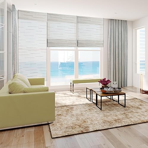 Vista 46 de Yin Yang Persianas romanas de bambú opacas sin cables, elegantes persianas romanas de madera tejida natural con salvia, persianas romanas de bambú