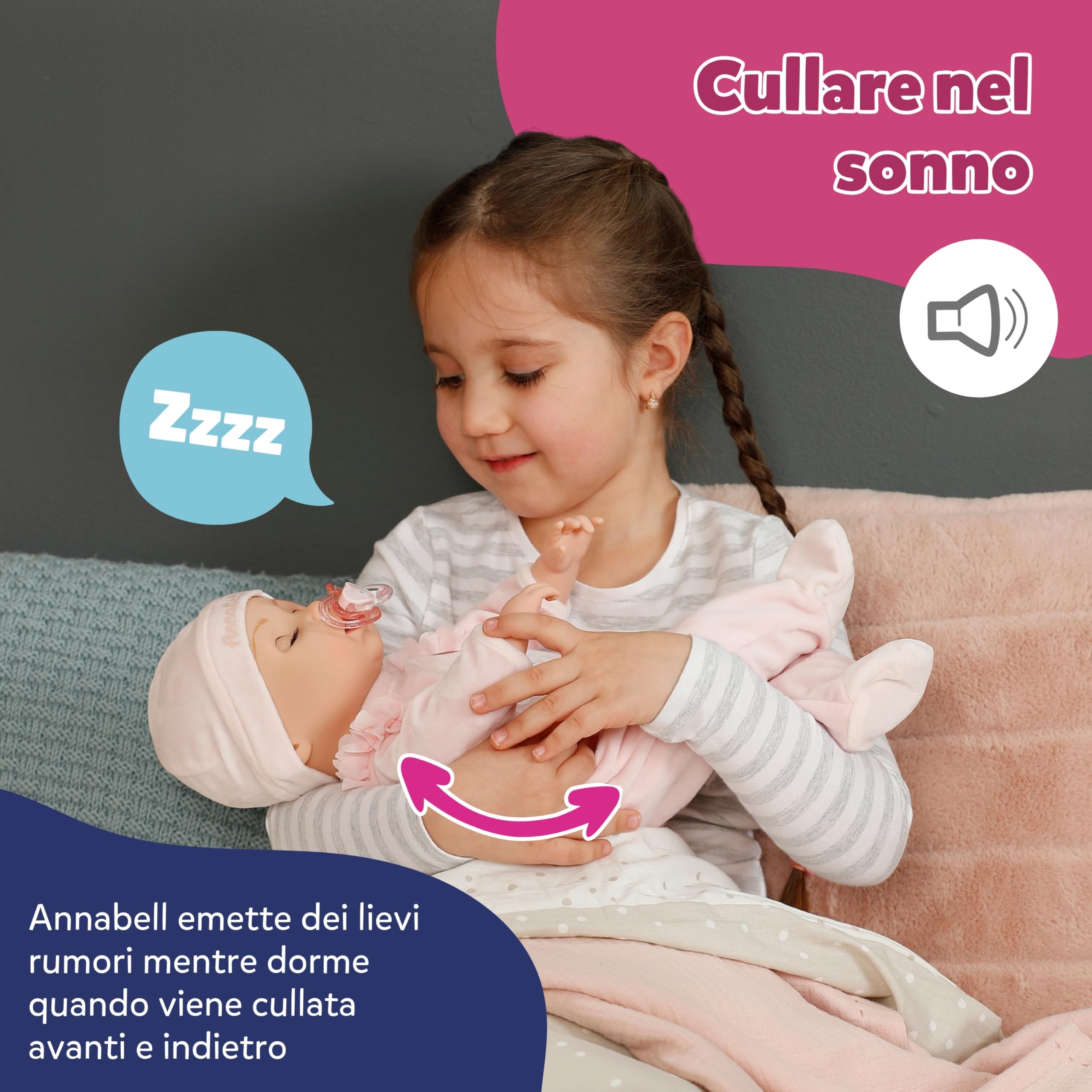 BABY born Annabell 43 cm bambola con suoni e 7 funzioni | Corpo morbido, accessori inclusi, batterie necessarie, da 3 anni