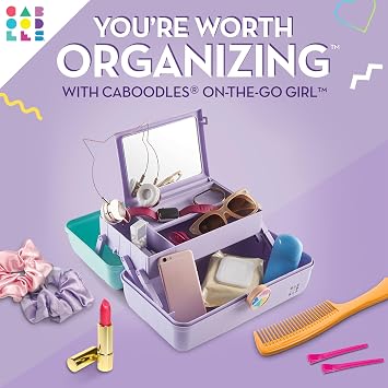 Caboodles On-The-Go Girl Makeup Box, Seafoam on Lavender, Hard Plastic Makeup Organizer Box, Built-In Mirror, Secure Latch for Safe Travel, Spacious Storage for Large Items