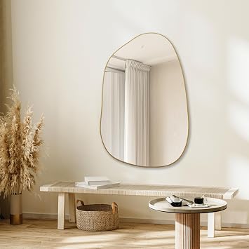 PERFNIQUE Irregular Asymmetrical Wall Mirror, 101cm x 66cm Modern Gold Mirror, Boho Vintage Wall Decor for Bathroom Bedroom Living Room Entryway Fireplace, Wall Mounted
