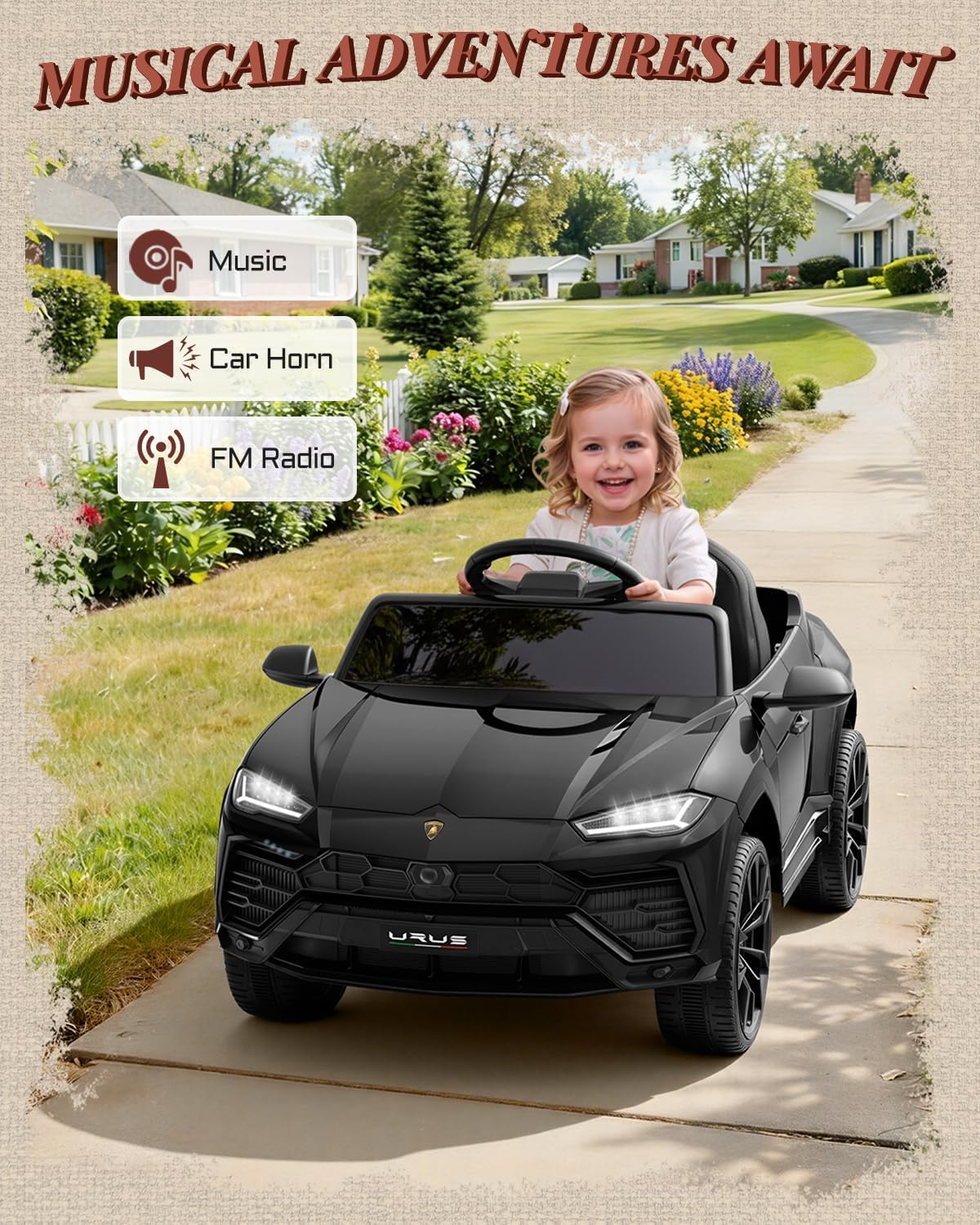 First Ride On Electric Car for Kids 12V Licensed Lamborghini Ride On Car with Remote Control, LED Lights, Music Players, Lockable Doors, Spring Suspension, Toddler Cars to Drive (Black)