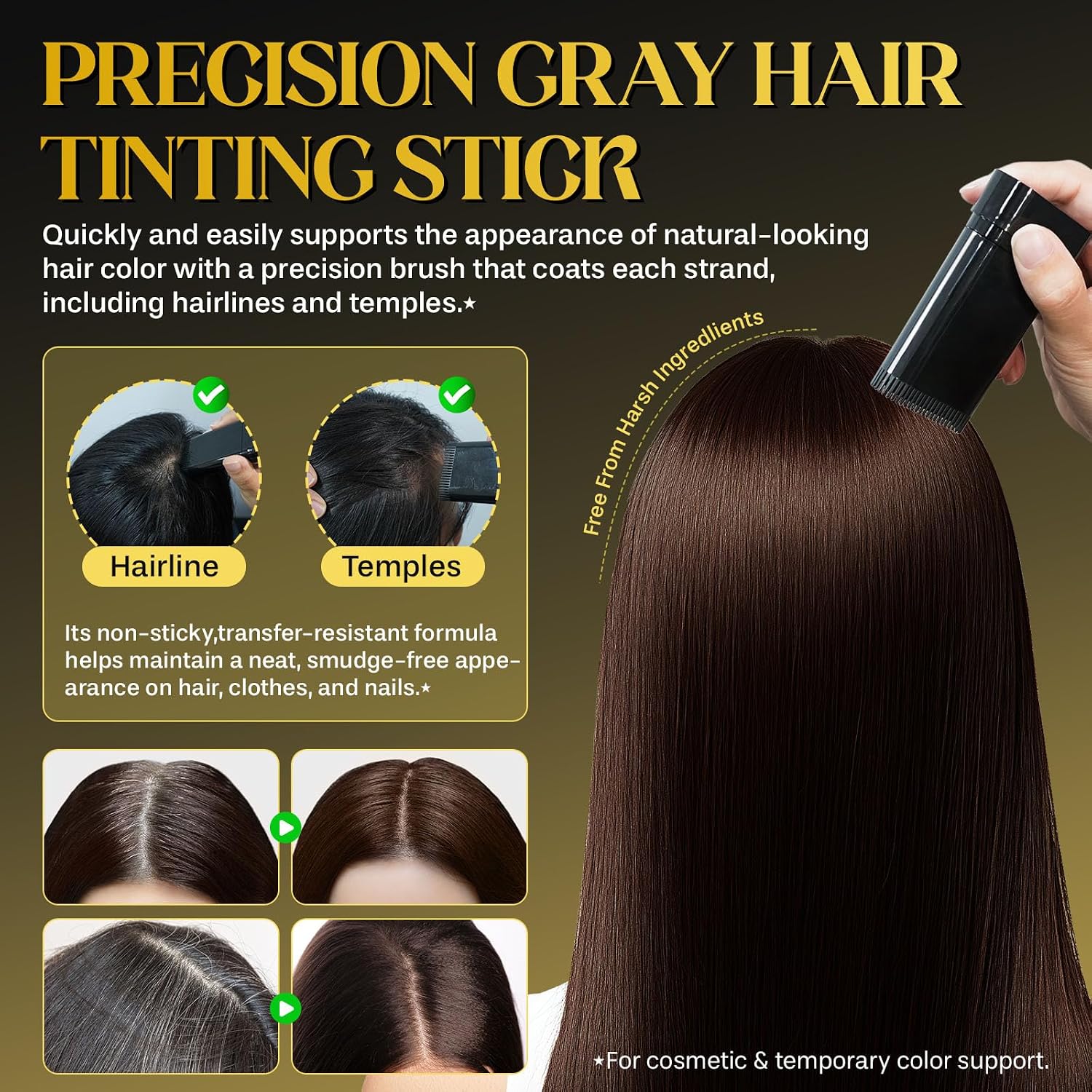 Hair Color Stick, 2 in 1 Instant Dye, Hair Dye Stick, Safe Portable Color Touch-Up Hair Sticks, Cover Gray Hair Color Correction Sticks for Women & Men, Waterproof and Sweat-Proof, 2Pack (Dark Brown)