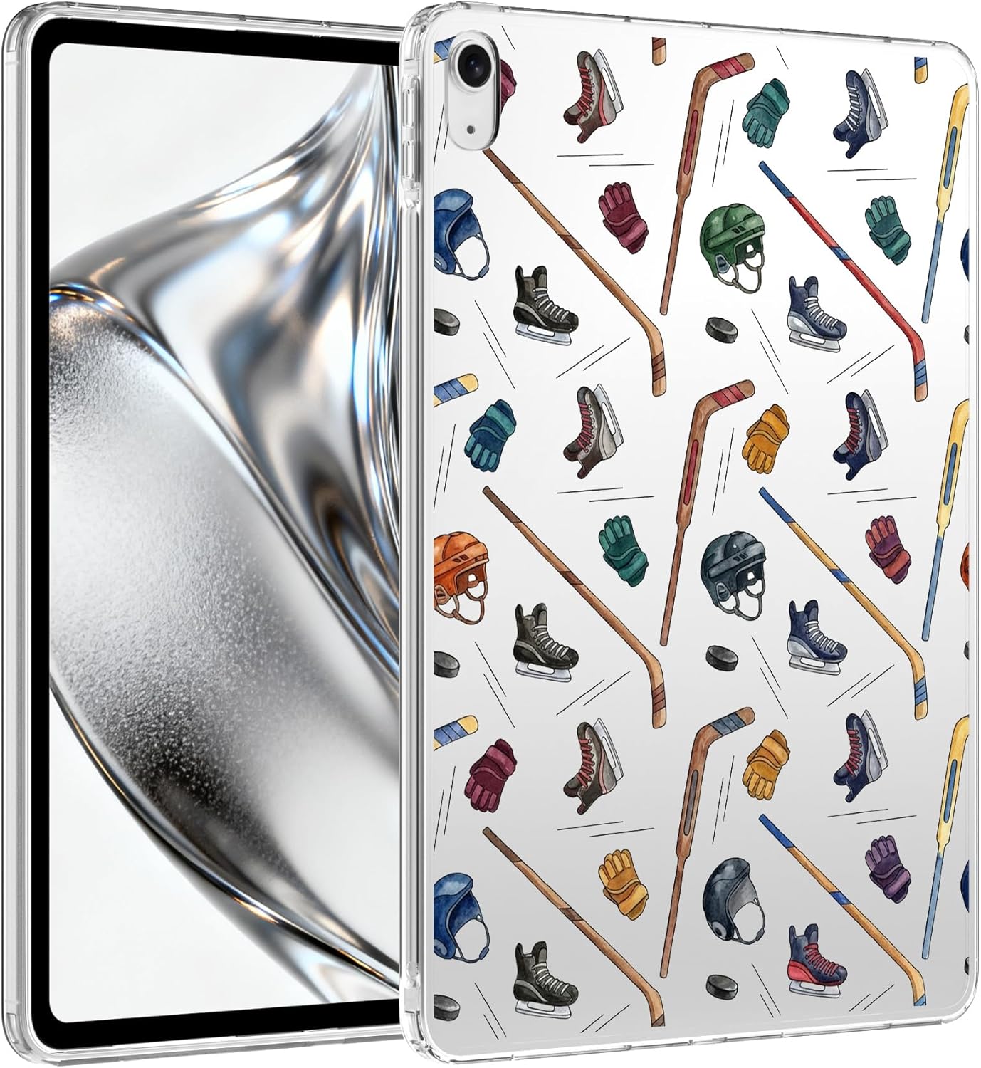 for iPad Air 11" M3(2025)/M2(2024),iPad Air 5th/4th Gen 10.9",Ice Hockey Pattern Crystal Clear Case,Slim Lightweight Anti-Scratch Soft TPU Bumper Hard Acrylic Back Cover for Women