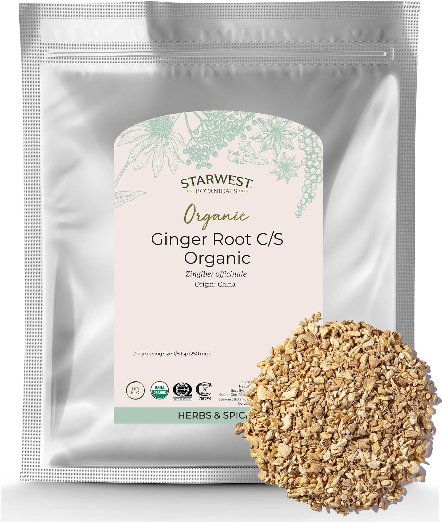 Starwest Botanicals, Ginger Root 1/4" C/S, Organic, 1 lb (453.6 g)