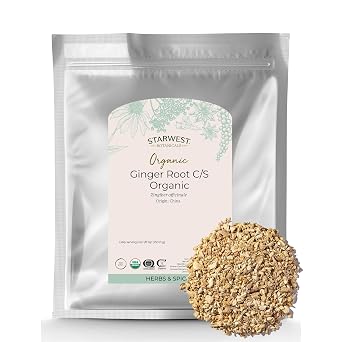 Starwest Botanicals Organic Ginger Root - Dried Ginger Herb for Tea, Baking, Cooking, Cut and Sifted, Natural Herbal Spice, Certified Kosher, Non-GMO - Bulk 1 lb Bag
