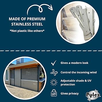 Pylex Deck Sunblind System 11070, Louvers Bracket Shutter Hardware Kit, Up to 11 Boards (48'') - Stainless Steel Brackets