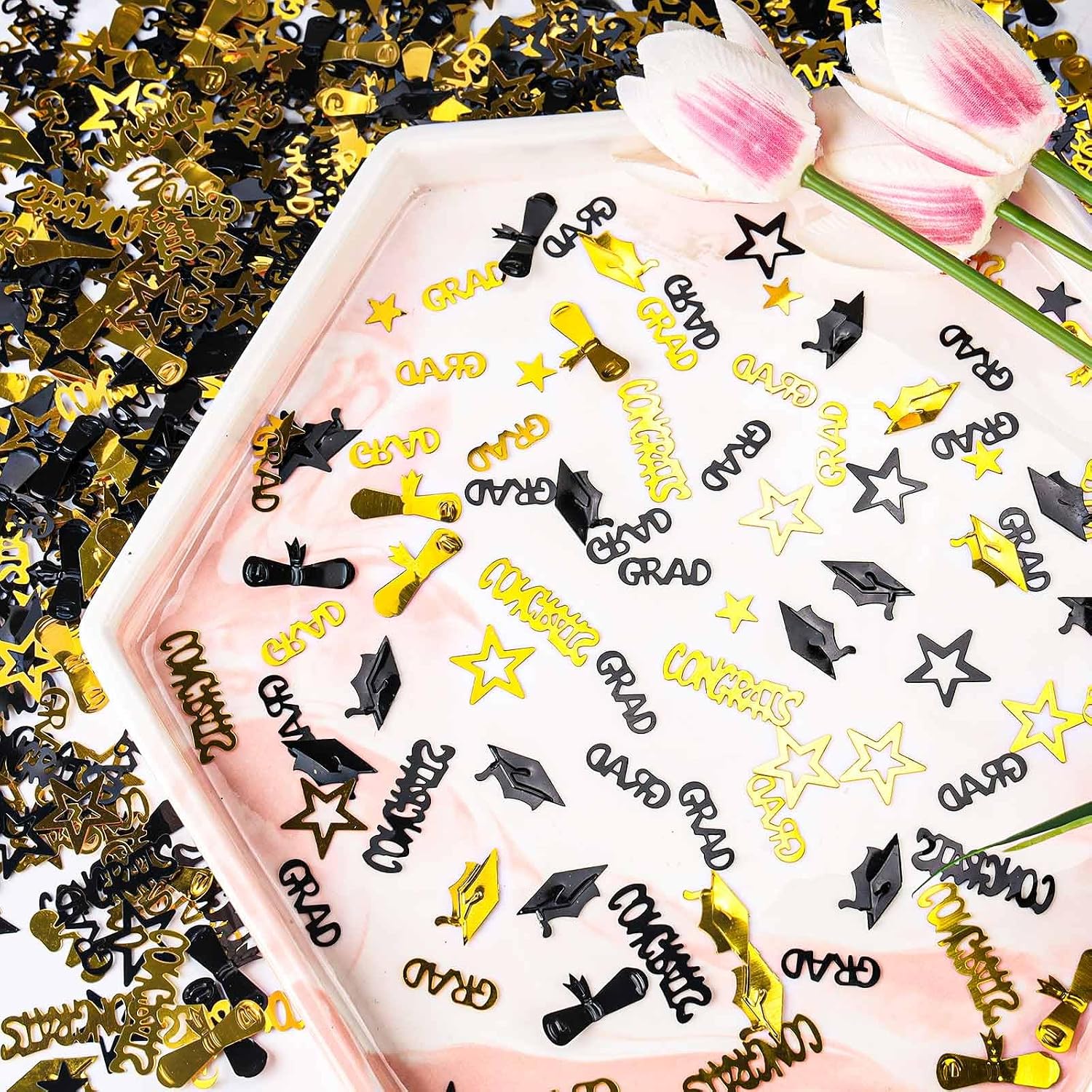 Gold and Black Graduation Confetti 2026, 1000 Pcs Congrats Grad Confetti Class of 2026 Party Table Centerpiece for 2026 Graduation Party Decorations