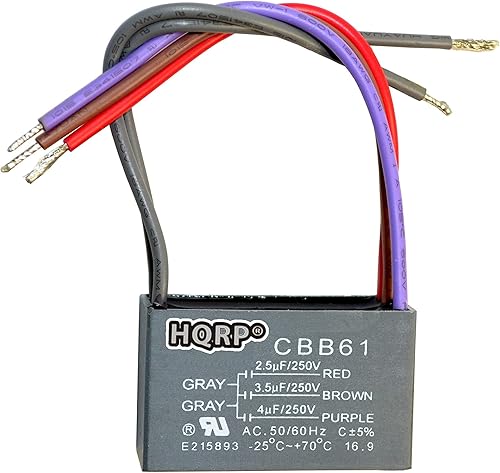 Miniatura 75 de HQRP Condensador de ventilador de techo CBB61 1uf+2uf de 3 cables con certificación UL