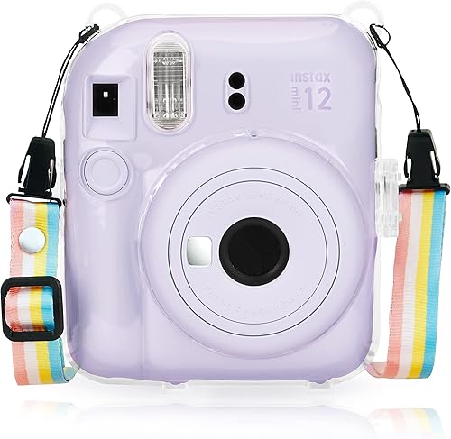 Yosuny Funda protectora para cámara, funda de cristal para cámara compatible con cámara instantánea Fujifilm Instax Mini 12. Con correas de hombro