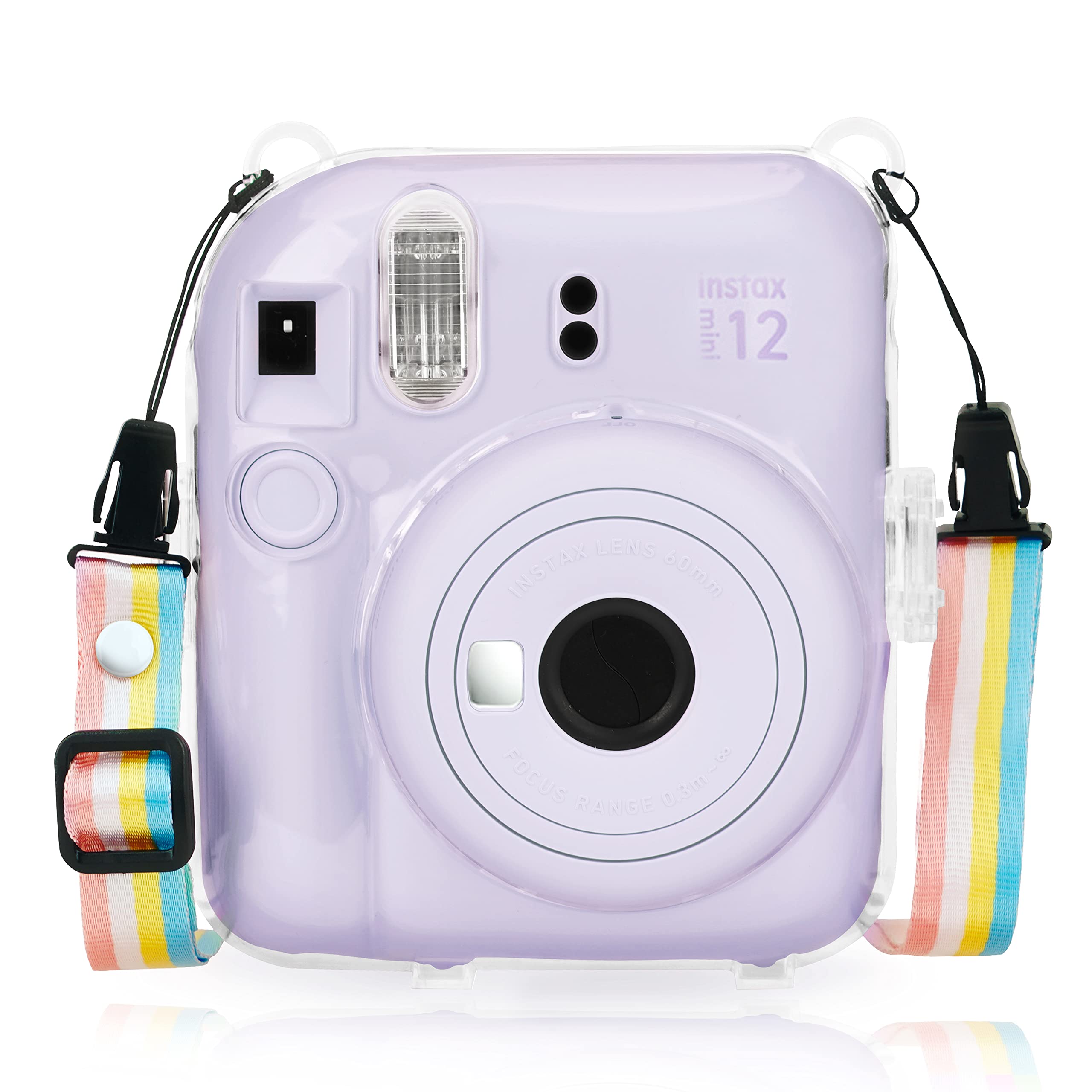 YosunyPortable Camera Bag,Crystal Camera Case Compatible with Fujifilm Instax Mini 12 Instant Camera.With Adjustable Colored Shoulder Straps. (Transparent)