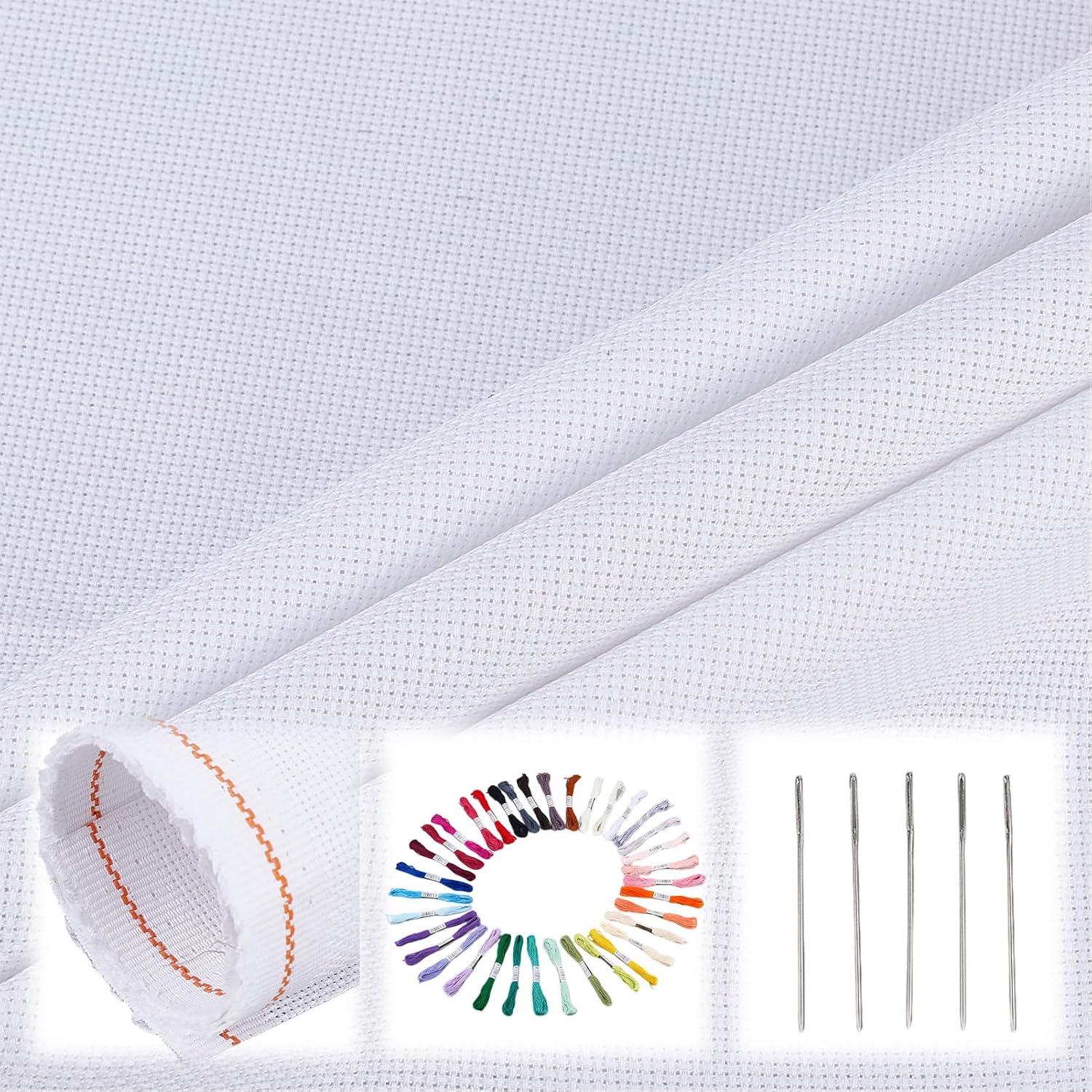 letsinstyle 18 CT Aida Cloth, Cross Stitch Embroidery Kit with 36 Colors Cotton Threads and 5 Needles, Mesh Blank White Canvas for Beginners Adults DIY Sewing Projects