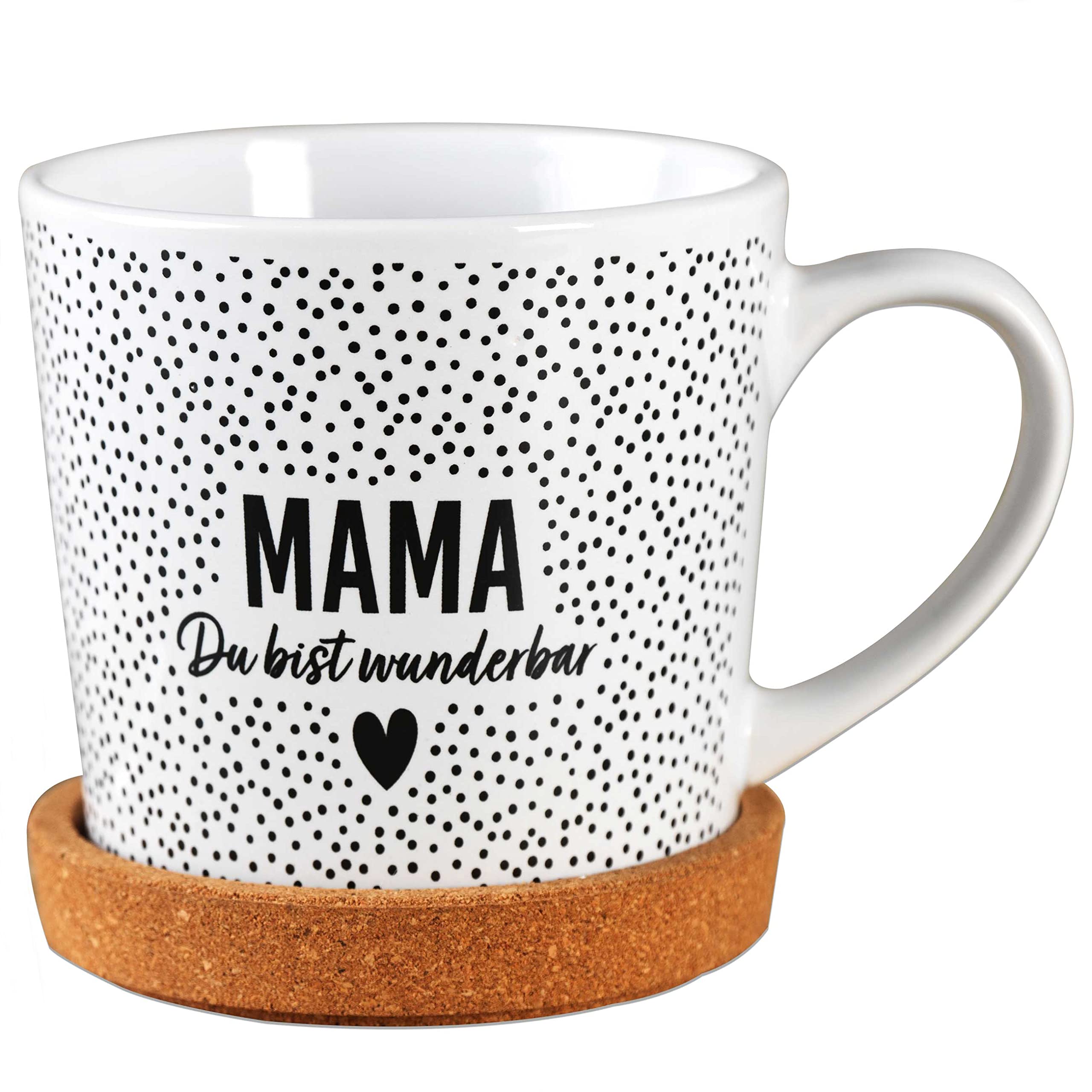 Papierdrachen Birthday Gift for Mum - Ceramic Mug with Matching Cork Coaster - Table Decoration - Coffee Table - Coffee Cup - Mama du bist wunderbar - for Mother's Day