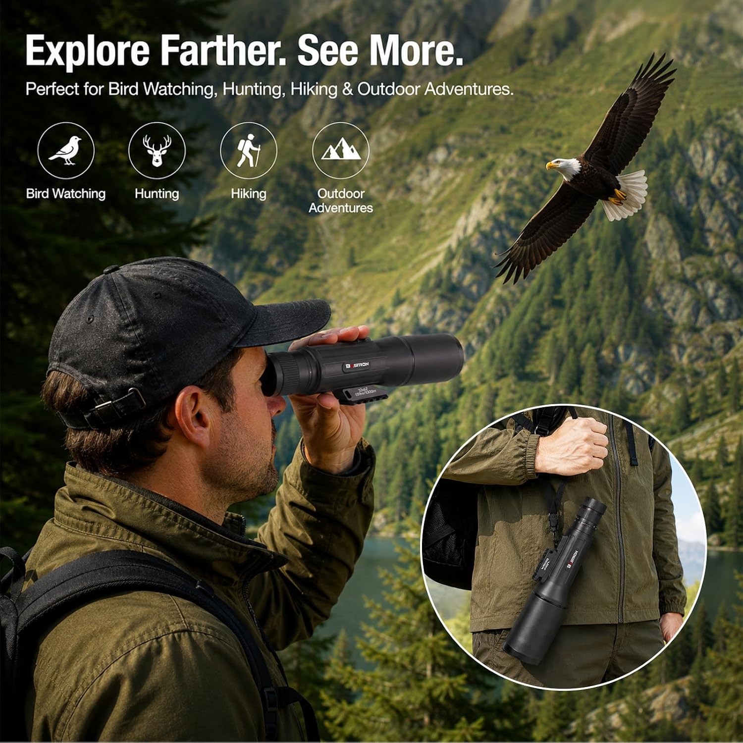 Monocular Telescope 12X62 HD High Power with Tripod Suitable for Bird Watching Hunting Hiking Camping Wildlife