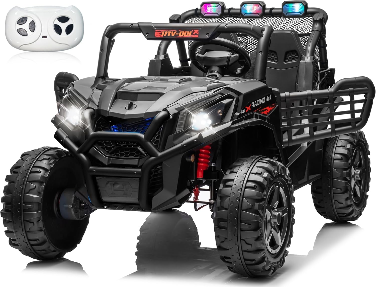 JOYRACER 24V Ride on Car for Big Kids, 4×4 Off-Road UTV w/800W Powerful Motors, Remote Control, 5 Mph Max Speed, Bluetooth, MP3, Lights, 20″ Two Seater Ride On Toys for Kids, Black