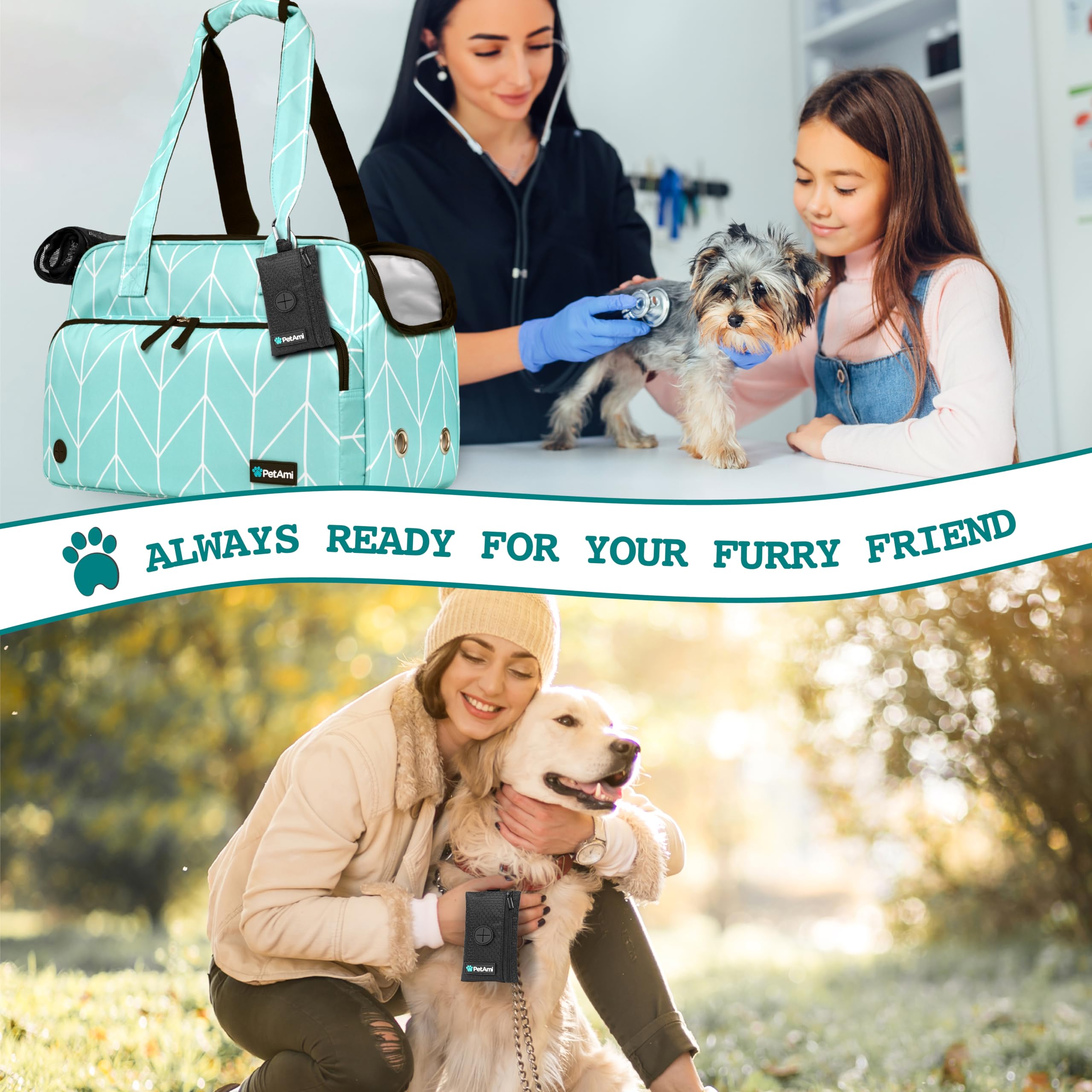 PetAmi Soporte para bolsas de excremento de perro para correa, dispensador de bolsas de basura para perros con clip para cachorros, accesorios para caminar, viajes, camping, bolsa de golosinas para
