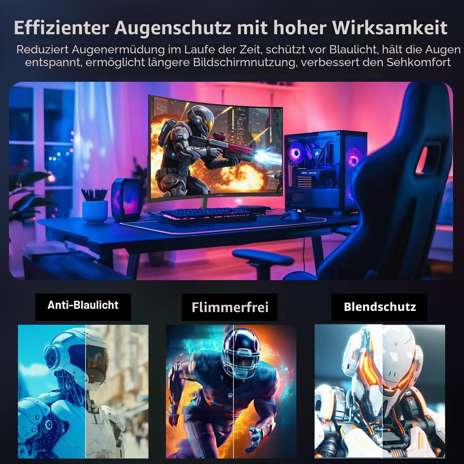 Z-Edge 24 Zoll Curved Gaming Monitor 200Hz 1ms VA 1080P 130% sRGB HDMI DP | Gebogener Bildschirm 16:9 Full HD 1920x1080, 300cd/m² Helligkeit, 3000:1 Kontrast, FreeSync, Fadenkreuz, Schwarz