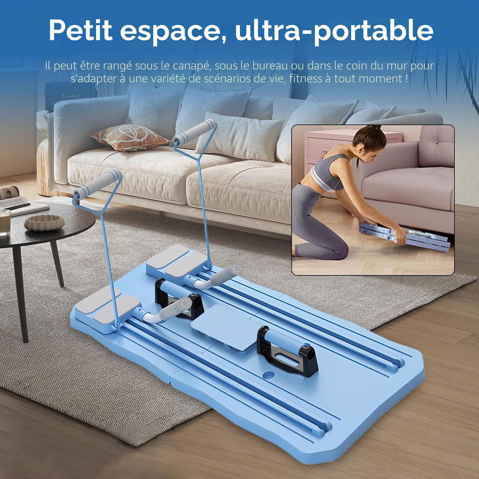 Pilates Reformer, Planche Abdominale Pilates Multifonction avec Support de Téléphone Portable, Planche Abdominale Pilates Multifonction pour la Maison, Charge Maximale 150 kg