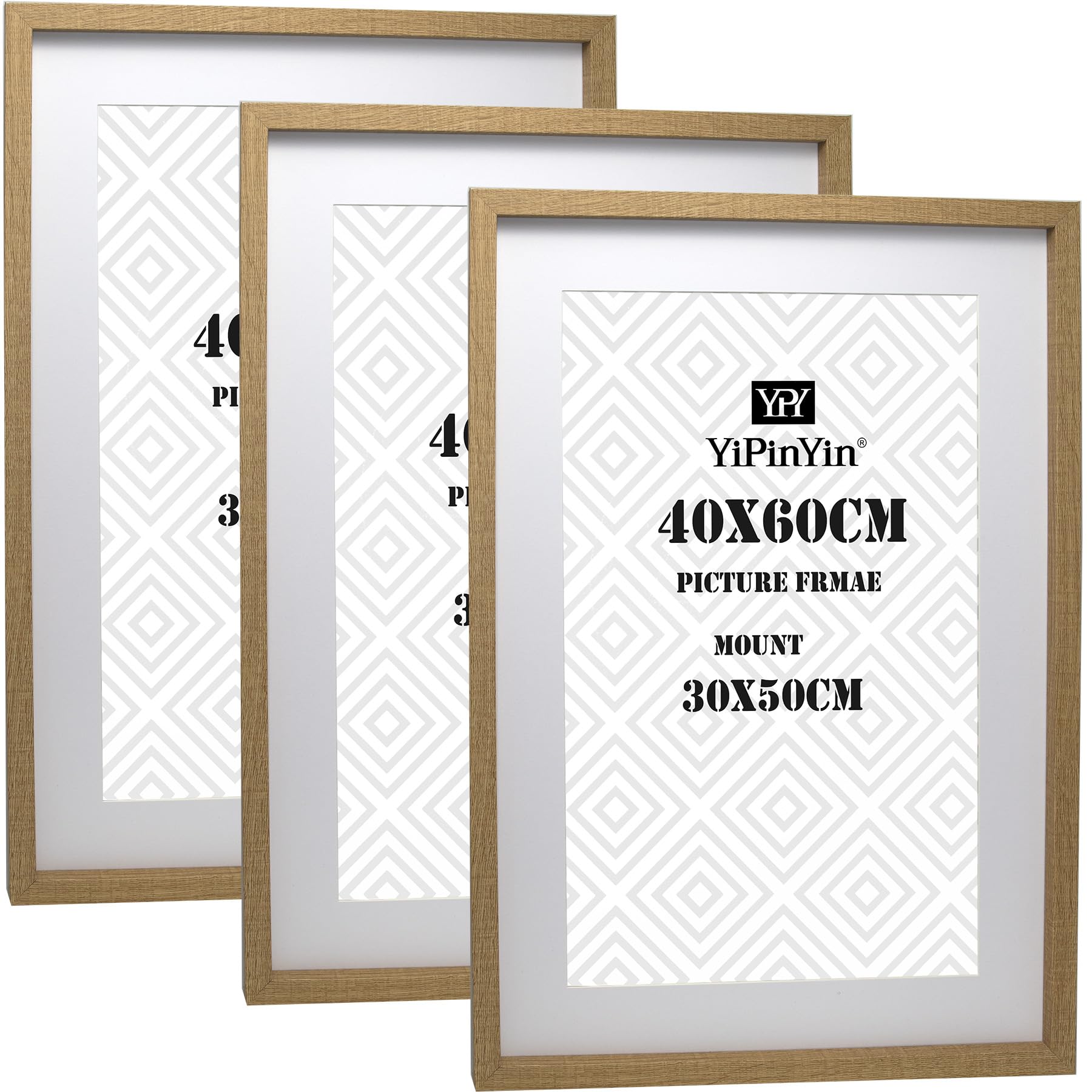 40x60cm(15.7x23.6inch) Wooden Boxed Picture Frames Set of 3,for 30x50cm, 60x40cm poster frame with Acid Free mount for 30X50 print (Wood 3Pack)