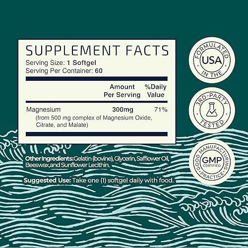 Miniatura 5 de Cápsulas blandas de triple magnesio  Citrato, malato y óxido  Suplemento de magnesio altamente absorbible para digestión, calambres en las piernas y