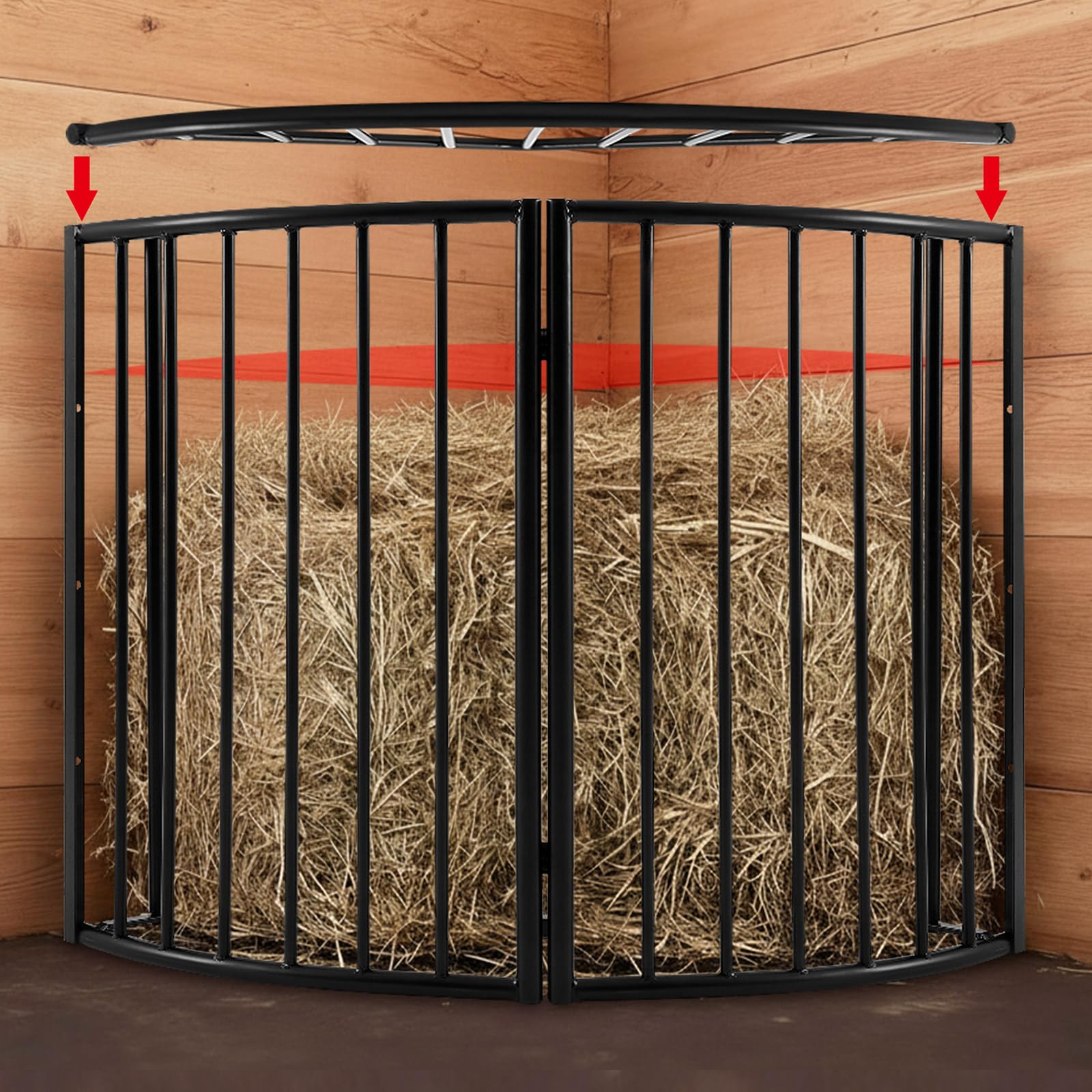 Otoolling Floor Corner Hay Feeder for Horse, Large Hay Rack Feeder Blanket Holder, 2.5 Healthy Slow Eating Prevents Waste, Easy Assembly for Goats Sheep Indoor Outdoor(Corner with Lid)