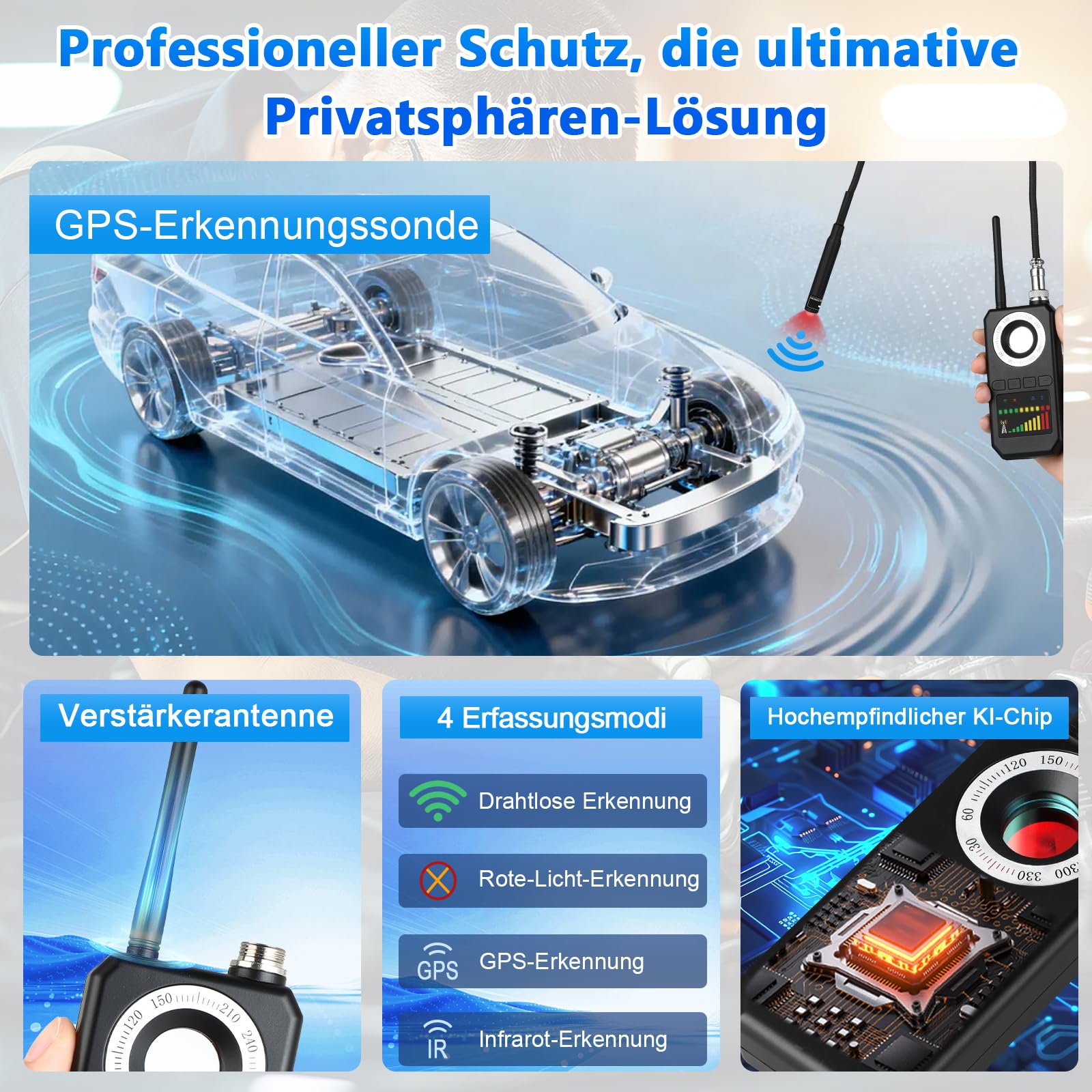 GPS Tracker Detektor, Wanzen Detektor - Wanzenfinder Versteckte Kamera Finder RF Signal Bug Detector Anti Spy Anti-Aufnahme Detektoren für Abhörgeräte Funkkameras für Hotel Heim Büro Reisen