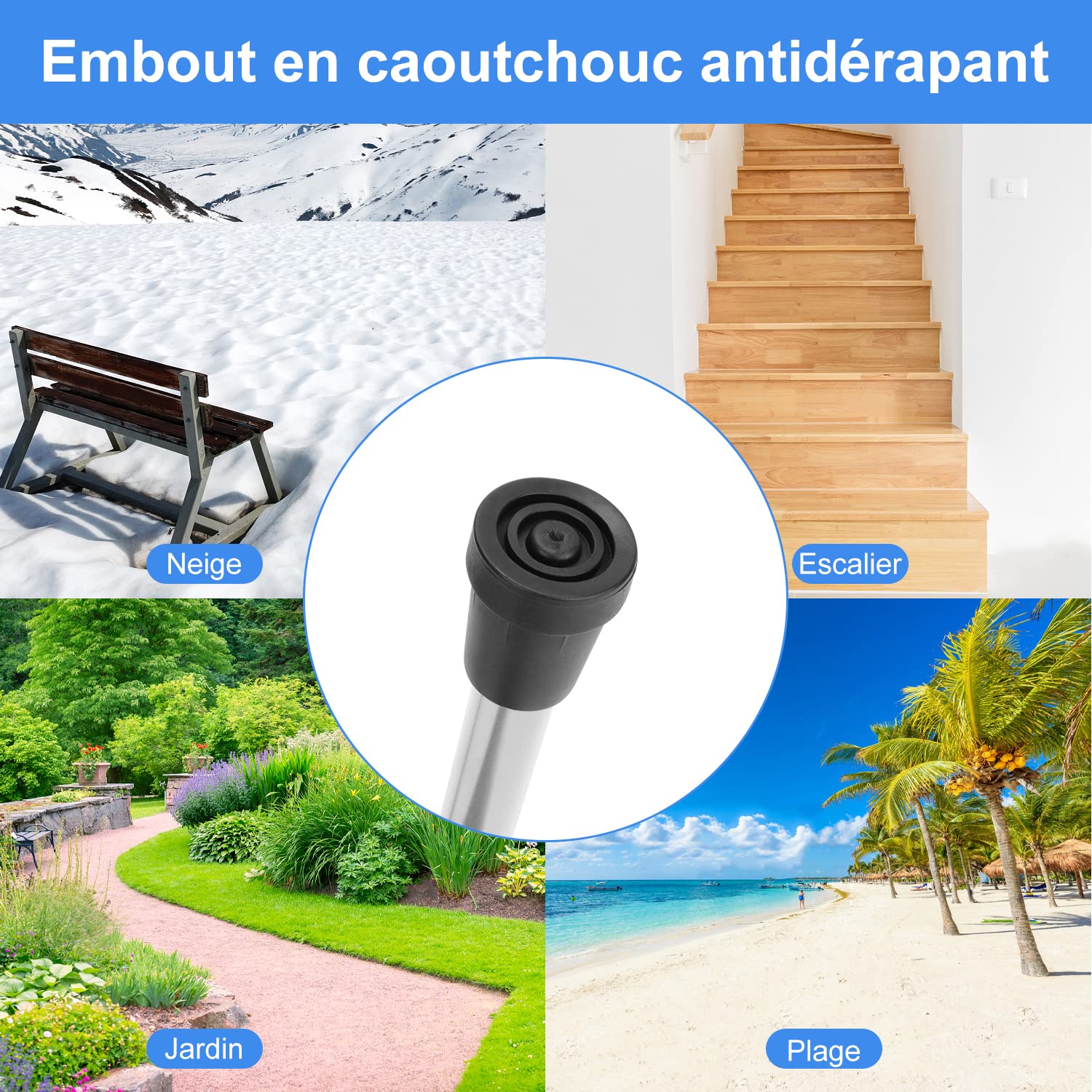 supregear Canne Pliante, Hauteur Réglable à 5 Niveaux Canne de Marche Légère Portable Bâtons de Voyage avec Dragonne et Poignée en T pour Personnes Âgées Handicapées Hommes Femmes - 5