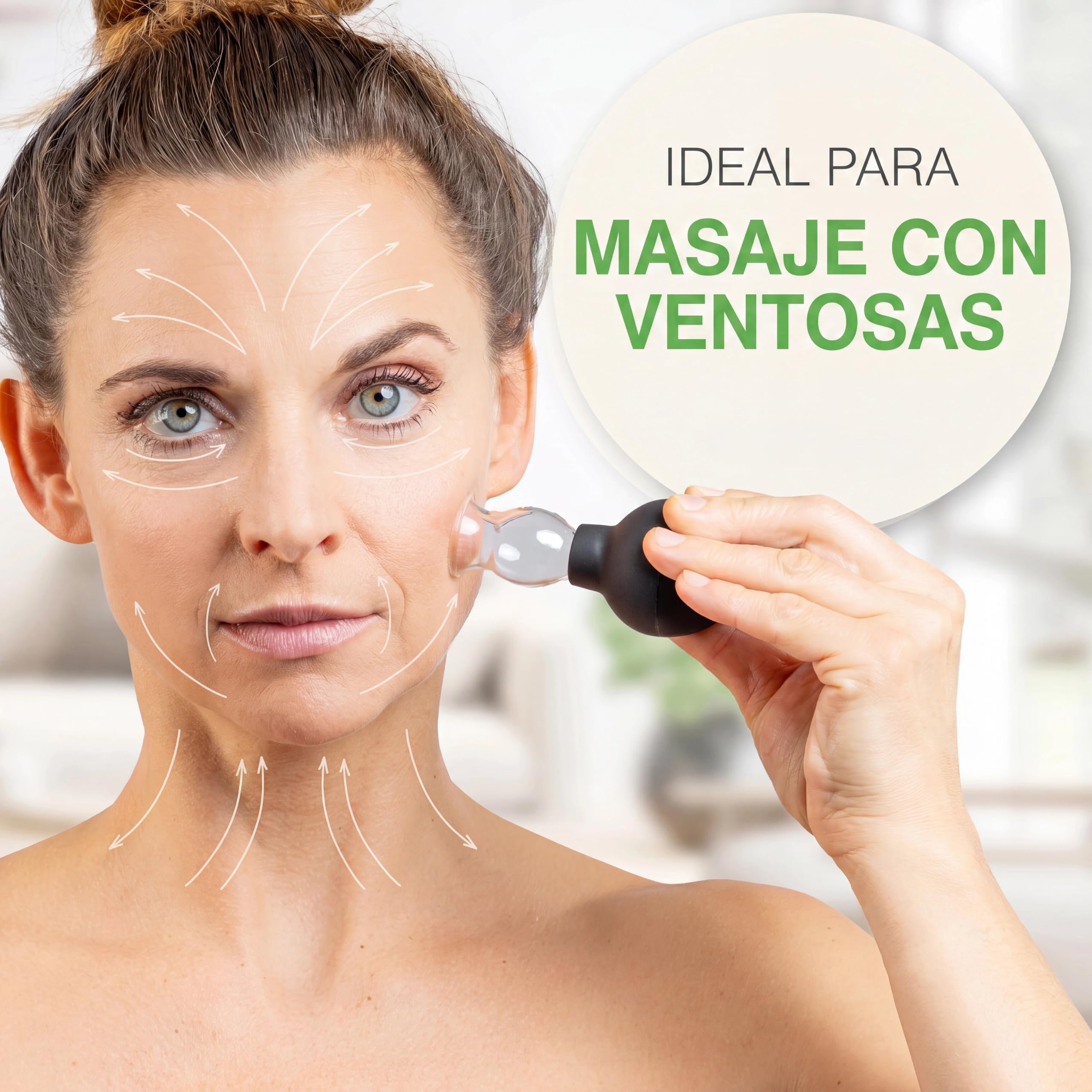BACKLAXX ® Juego de Ventosas de Vidrio con Bola de Succión de Silicona y Raspador de Fascia | Ventosas-Masaje | Ventosa Celulitis | Ventosas-Faciales Antiedad | 5 unidades