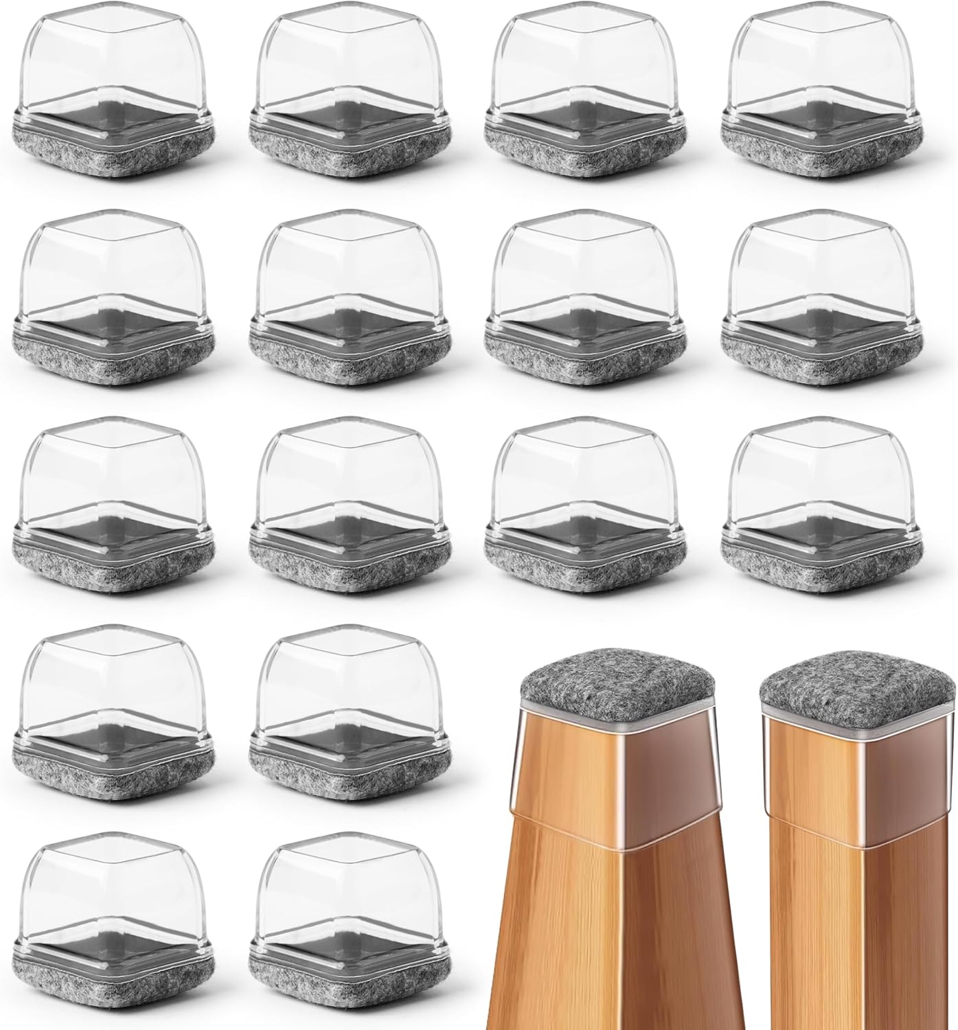 Chair Leg Floor Protectors - 8PCS Square Chair Feet Protectors Caps for Hardwood Floors, Silicone Non Slip Felt Furniture Pads, Wrapped Thickening Table Stools Leg Covers Cups (Fit: 1.1"-1.38")