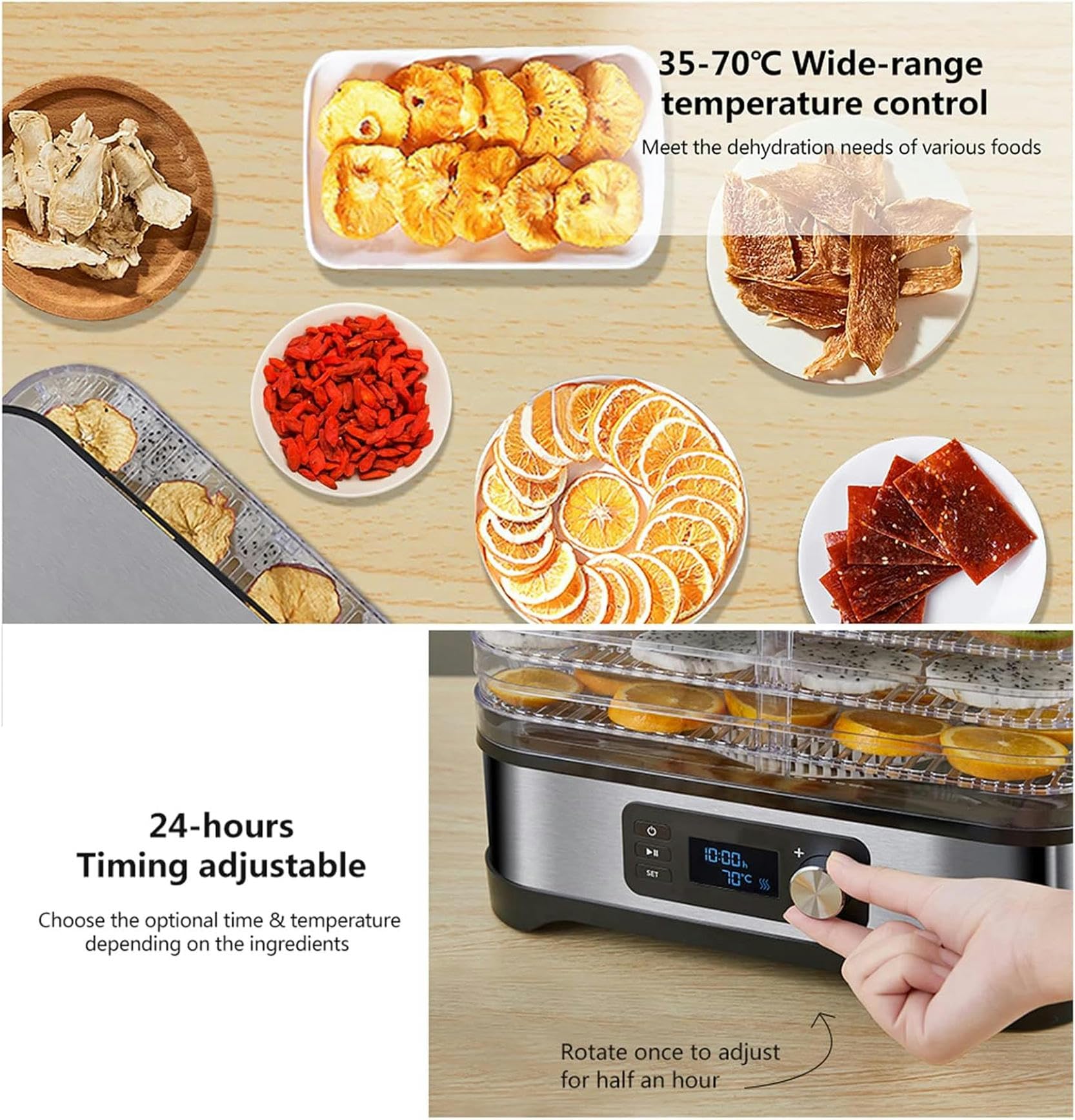 Disidratatore Alimentare Asciugatrice Alimentare Mac Frutta E Verdura Asciugale con Temperatura Regolabile per Carne Secca, Frutta, Verdura E Noci