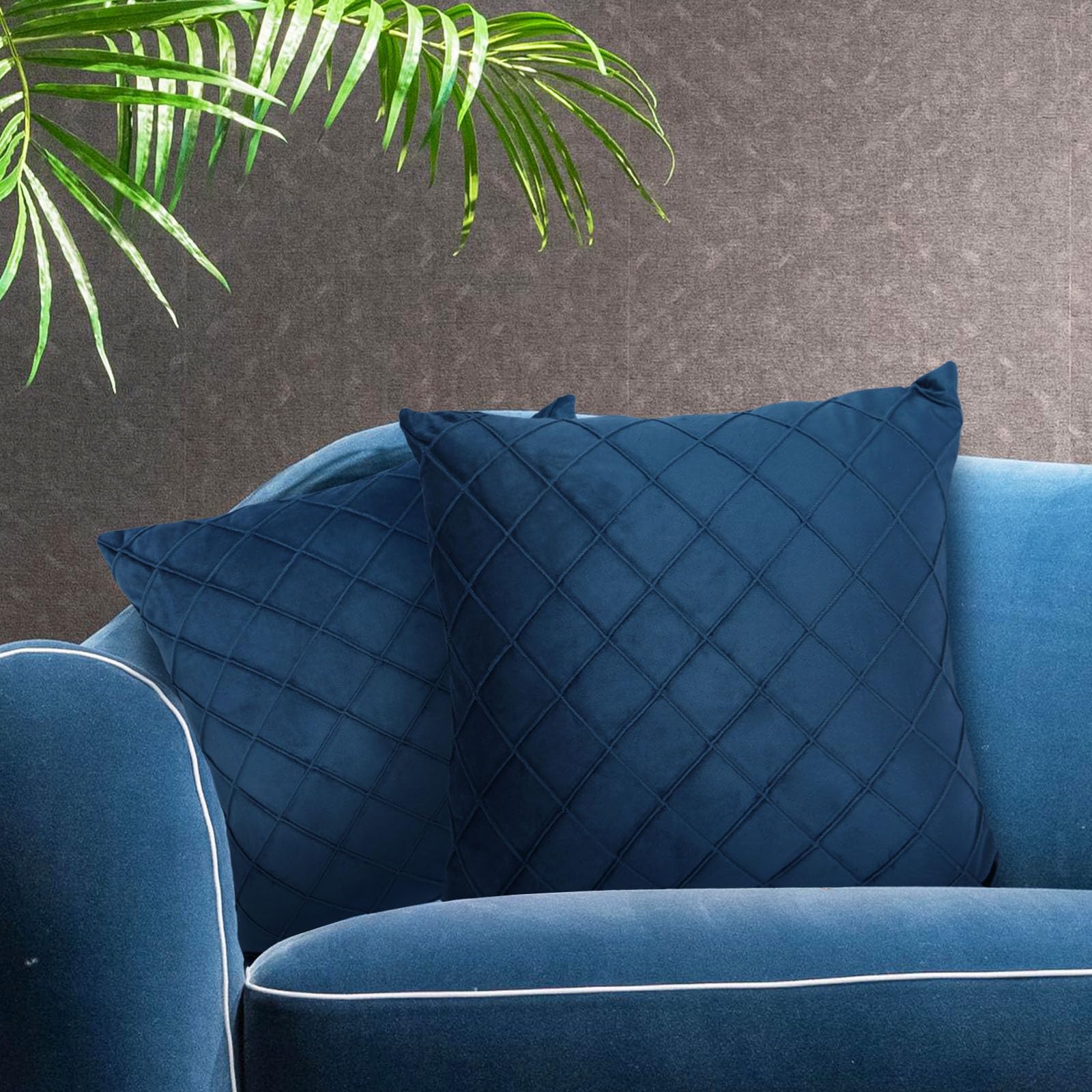 Betadistor Cushion Cover Blue Velvet Decorations Lovers Floral Gifts for Women Her Valentine's Day Decor Home Throw Pillow Case for Garden Livingroom Couch Patio Sofa 18X18 Set 2 - Image 2