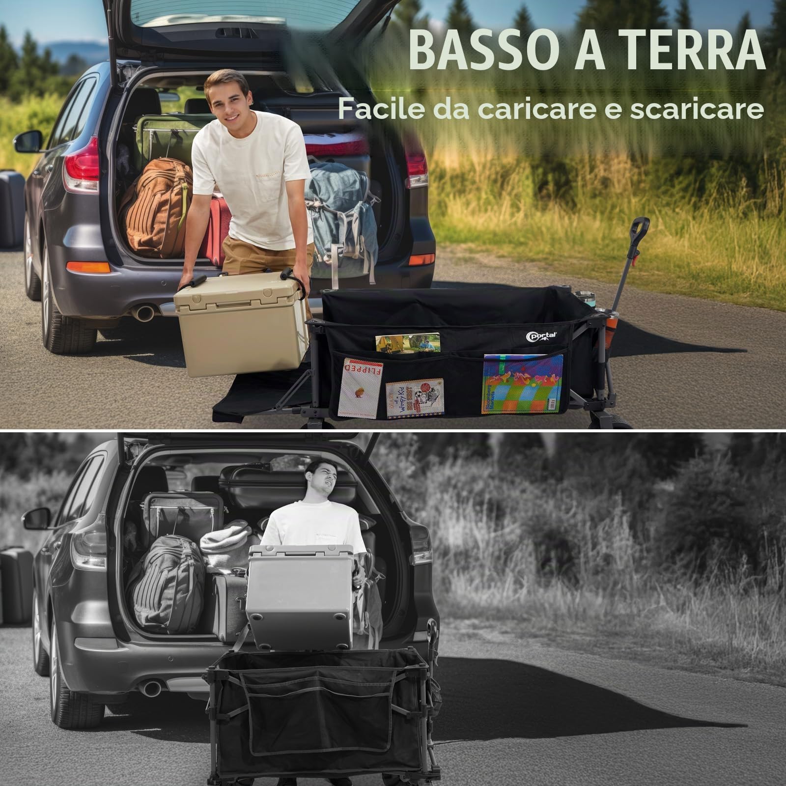 Portal Carrello pieghevole da festival XXL con freni, resistente, 600 l, carro da spiaggia, carrello da giardino pieghevole per picnic, capacità 180 kg