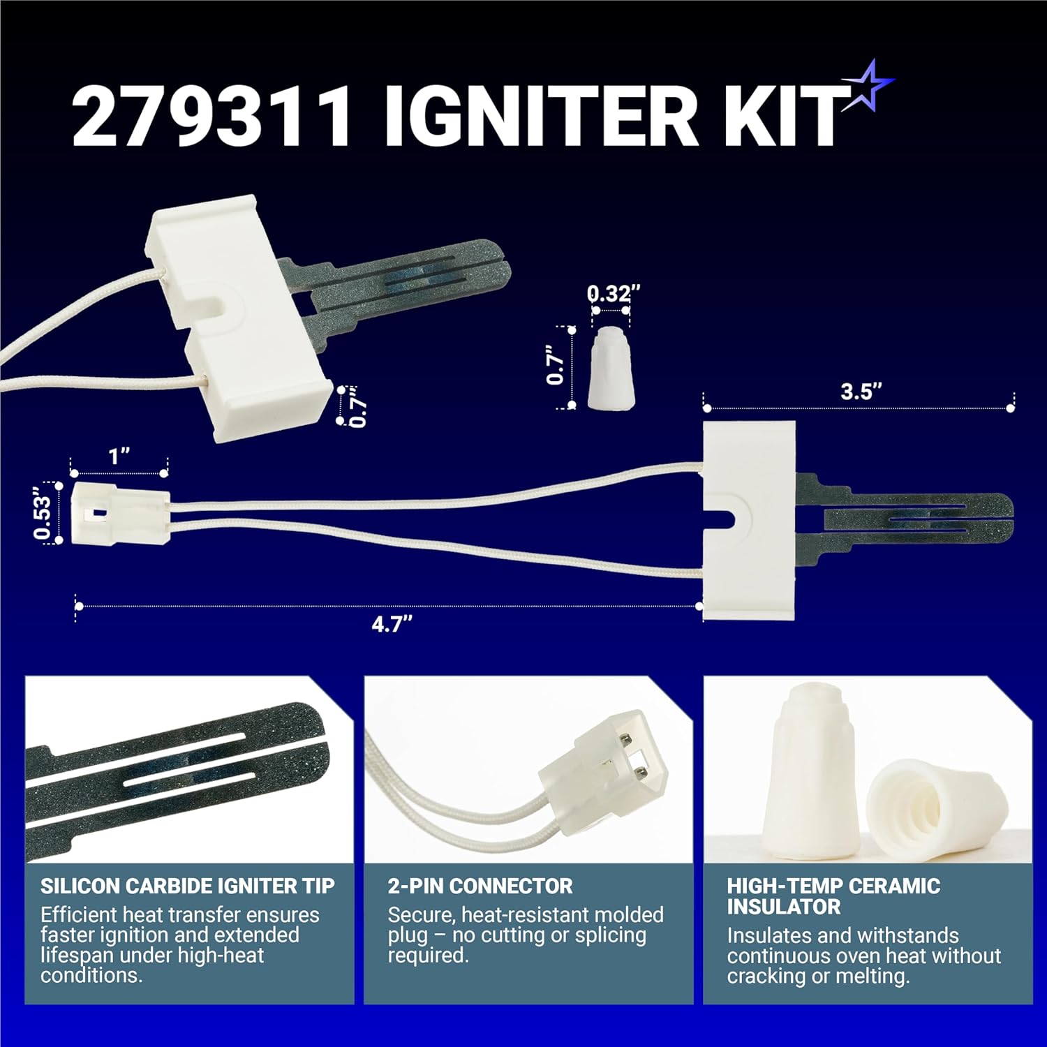 BlueStars Dryer Repair Kit 338906 Gas Dryer Flame Sensor & 279311 Igniter & 279834 Gas Valve Solenoid Coils - Fits for Whirlpool Kenmore Maytag Dryers - Replaces WP338906 AP3094251 PS334310 12001349
